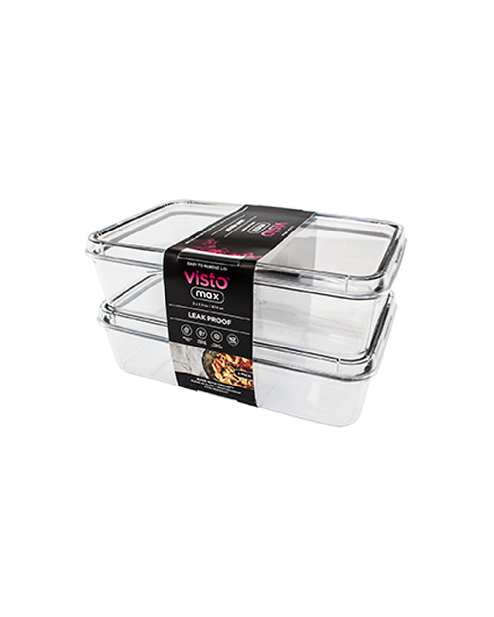 Visto Max 2.3 Liter Rectangle Storage Container Twin Pack with Clear Base & Lid