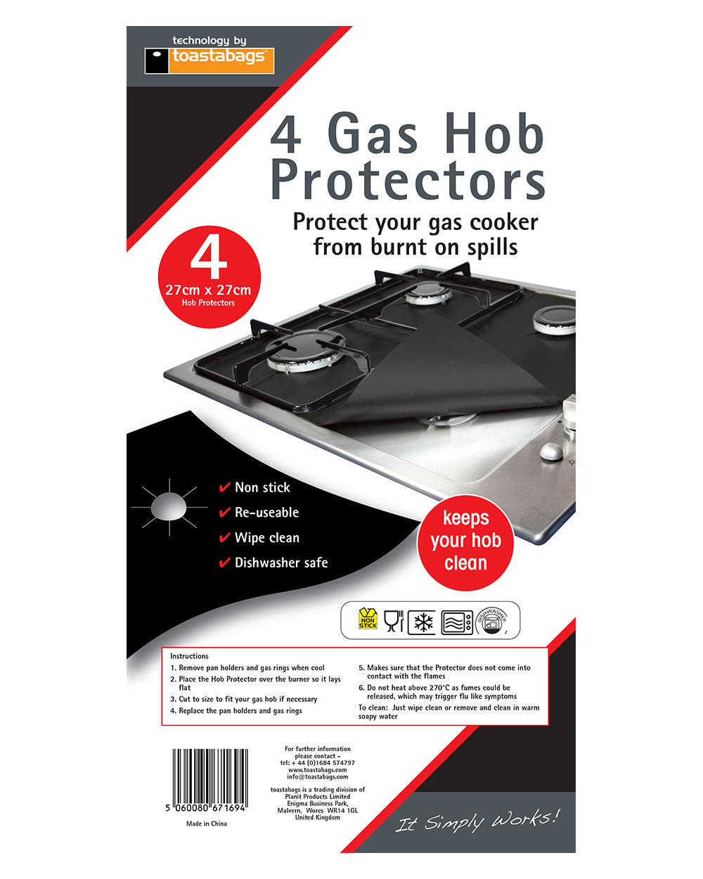 Toastabags Gas Hob Protector Black 4 Pack
