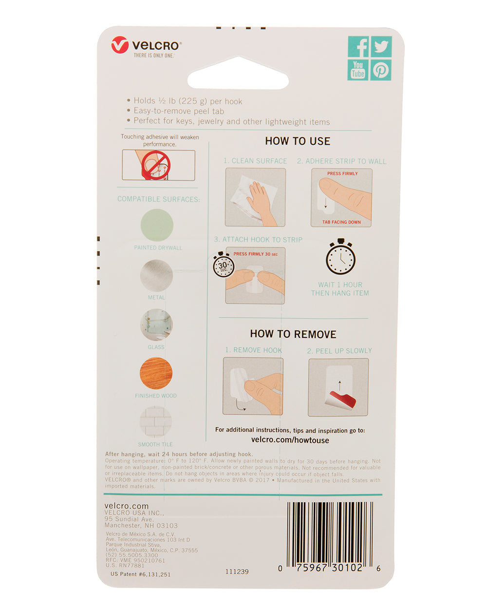 VELCRO HANGables Removable Micro Hooks 4 Count White