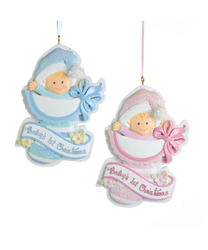 Homesmiths 4 inch Res Babys 1st Chirstmas Stockng 2 Assorte Colors 1 Piece