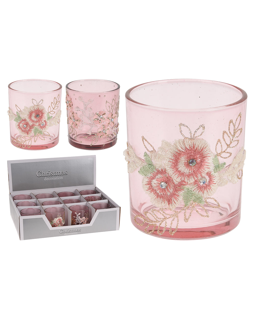 Homesmiths Candle Holder Lace Deco 8Cm 2A Pink