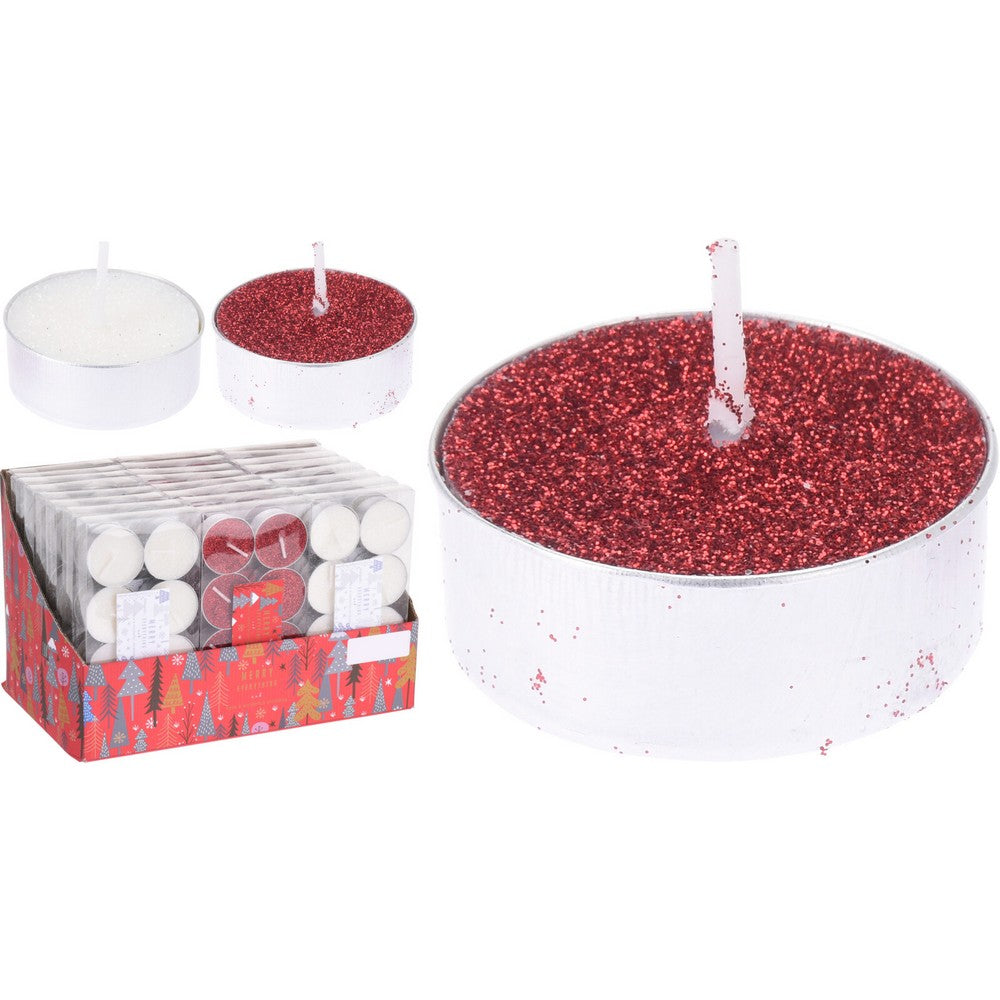 Koopman Tealight Candles 37mm – Set of 8 Glitter, 2 Assorted Colors, Unscented Tea Lights for Home, Christmas, Holiday & Seasonal Decoration, Party & Wedding Use