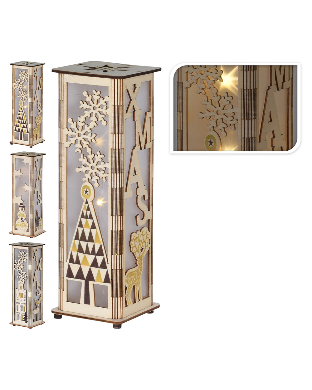 Homesmiths Lantern Wood Hologram Led 3Ass Gold
