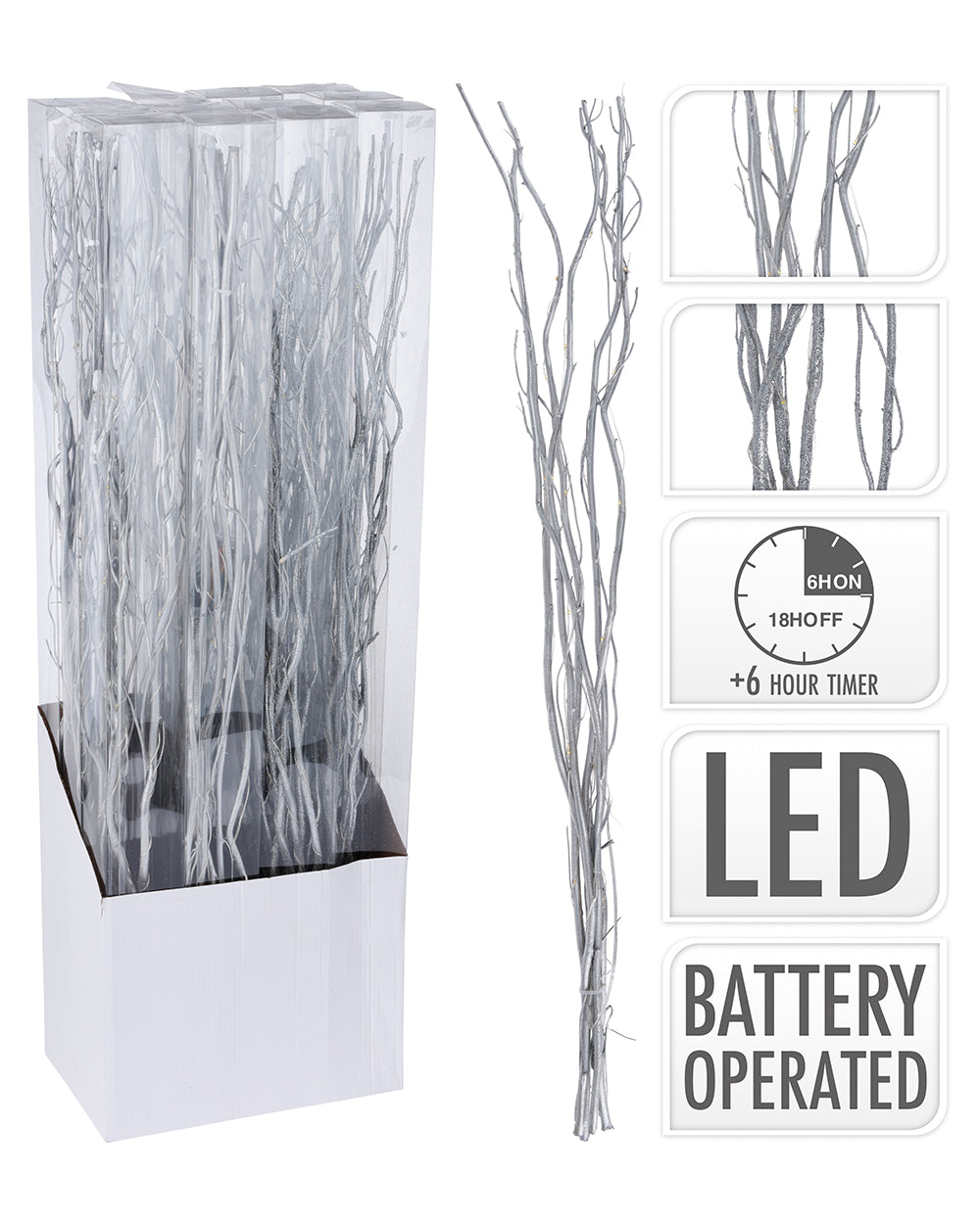 Homesmiths Willow Branches 75Cm 24Led Silver