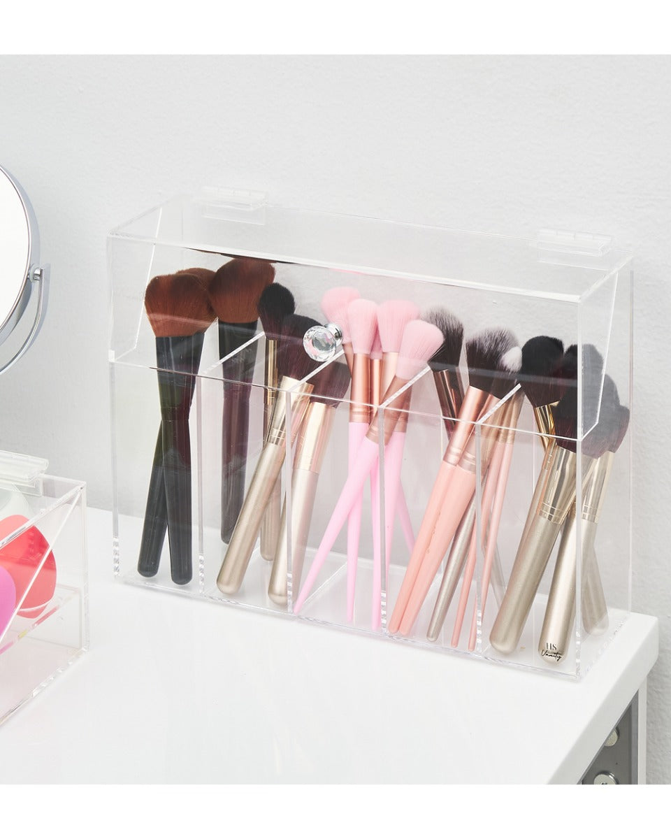 HS Vanity Acrylic Brush Holder Box Clear Acrylic