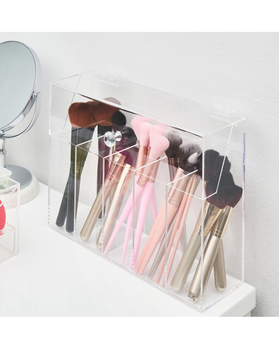 HS Vanity Acrylic Brush Holder Box Clear Acrylic