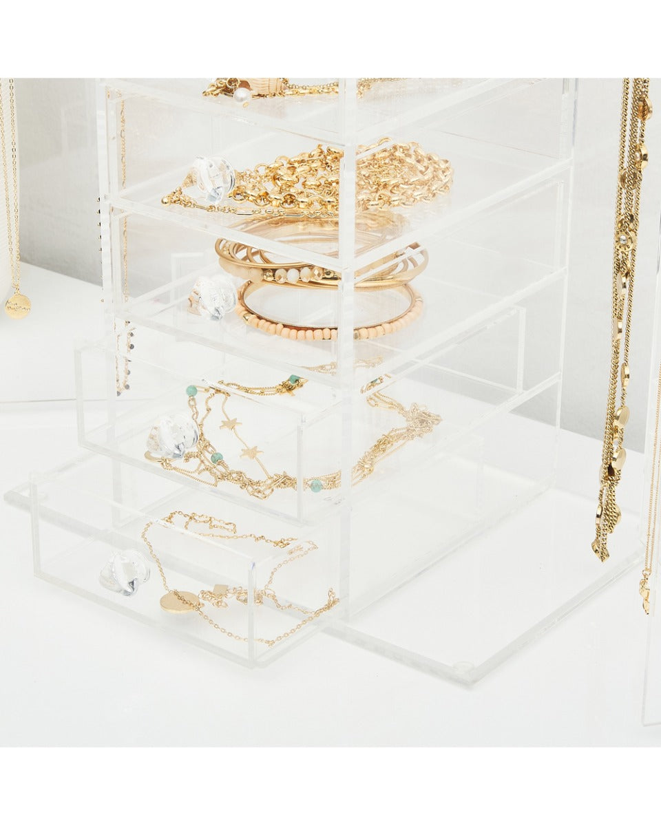 HS Vanity Customized Product Acrylic Jewelry Box with 6 Drawers Clear