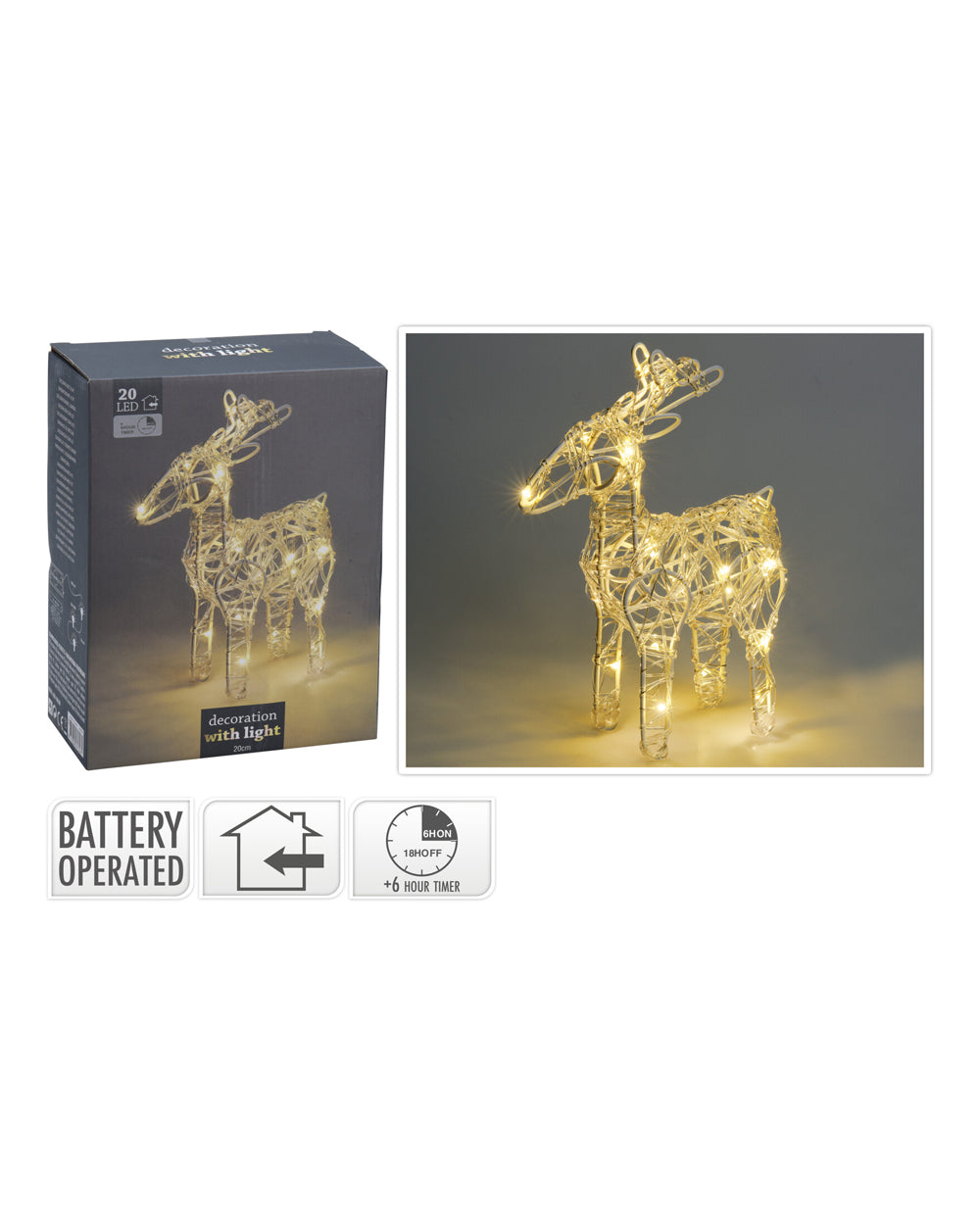 Homesmiths 20Cm Reindeer Acrylic 20 Led