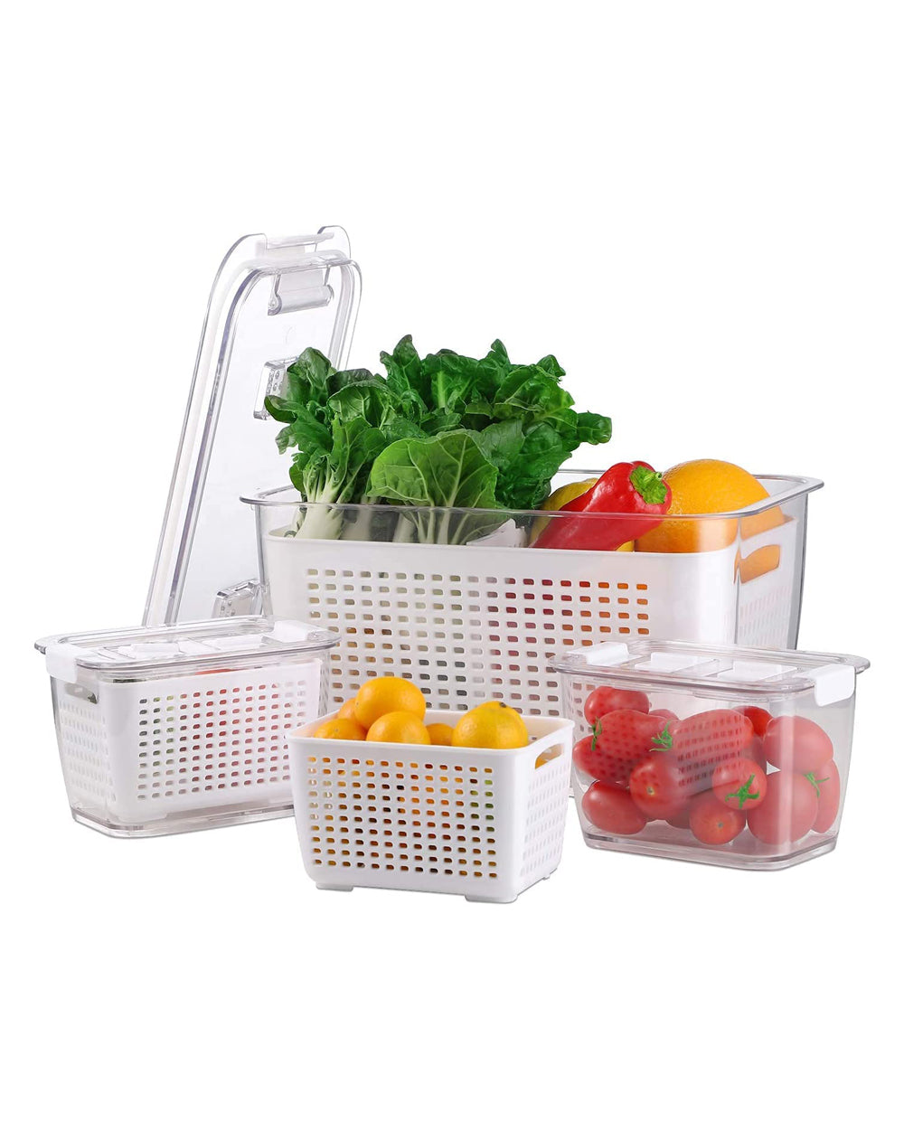 Homesmiths Large Fridge Storage Container with Double Layer Fruit Basket
