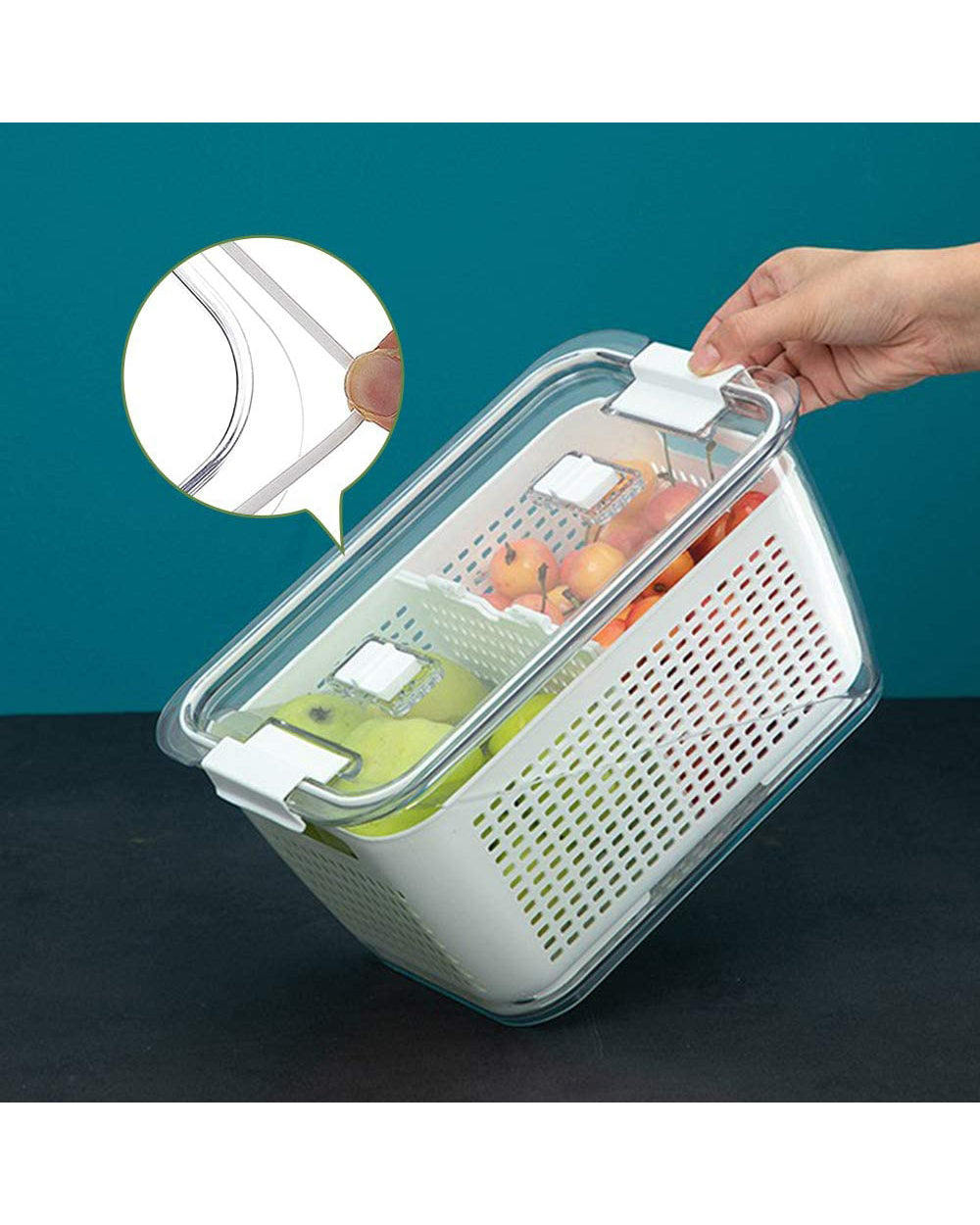 Homesmiths Medium Fridge Storage Container with Double Layer Fruit Basket