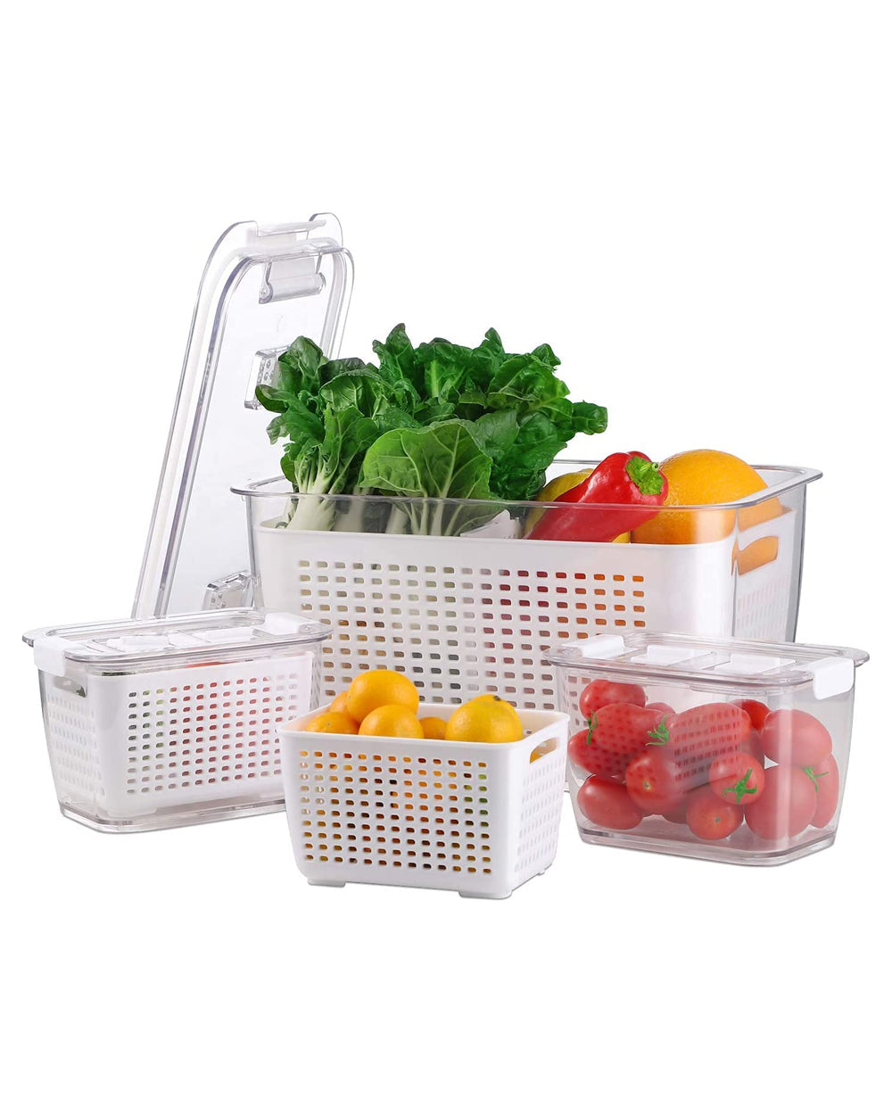 Homesmiths Medium Fridge Storage Container with Double Layer Fruit Basket