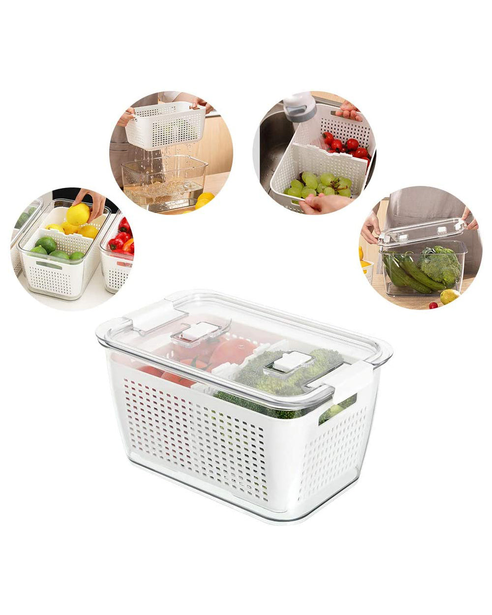 Homesmiths Medium Fridge Storage Container with Double Layer Fruit Basket