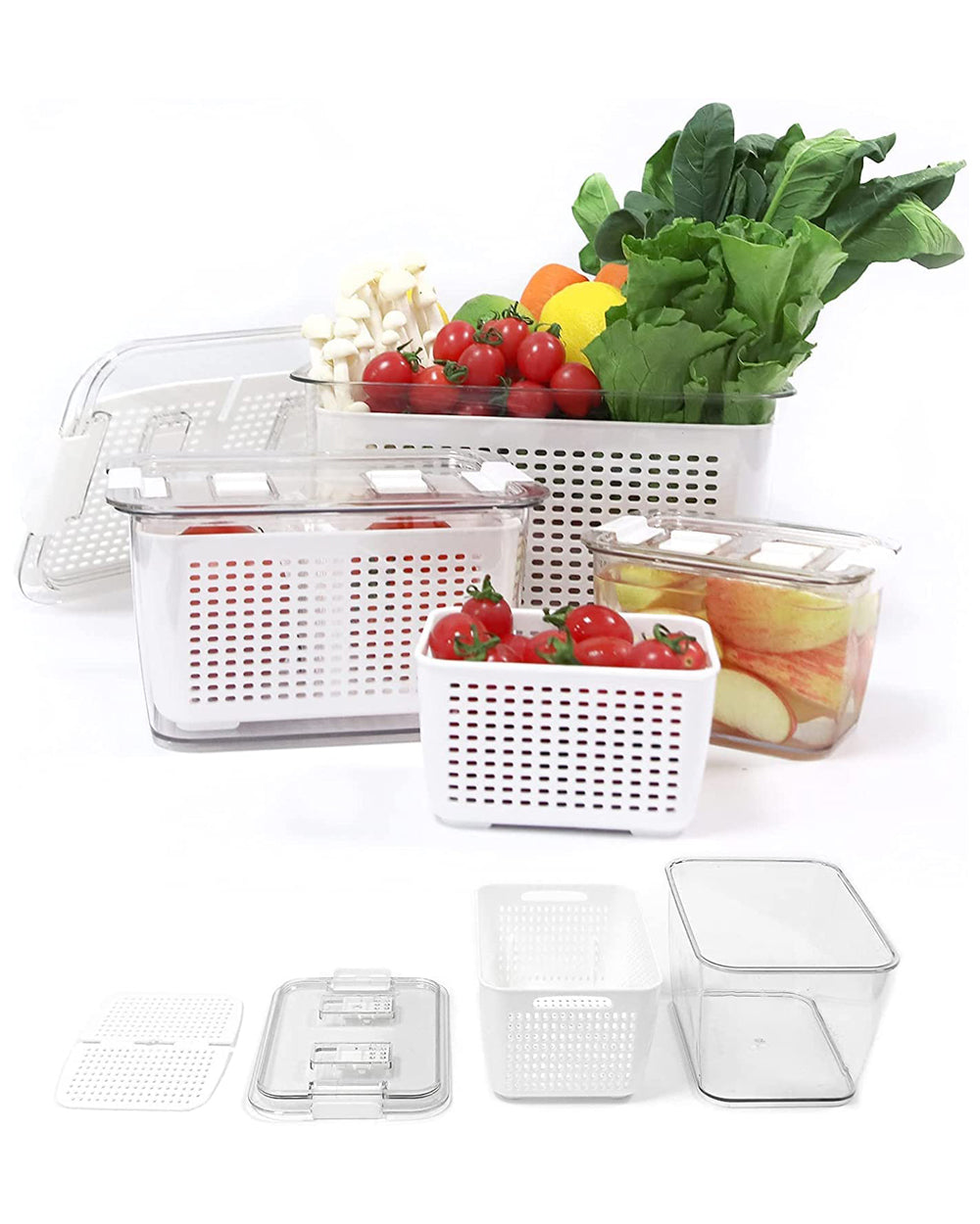 Homesmiths Medium Fridge Storage Container with Double Layer Fruit Basket