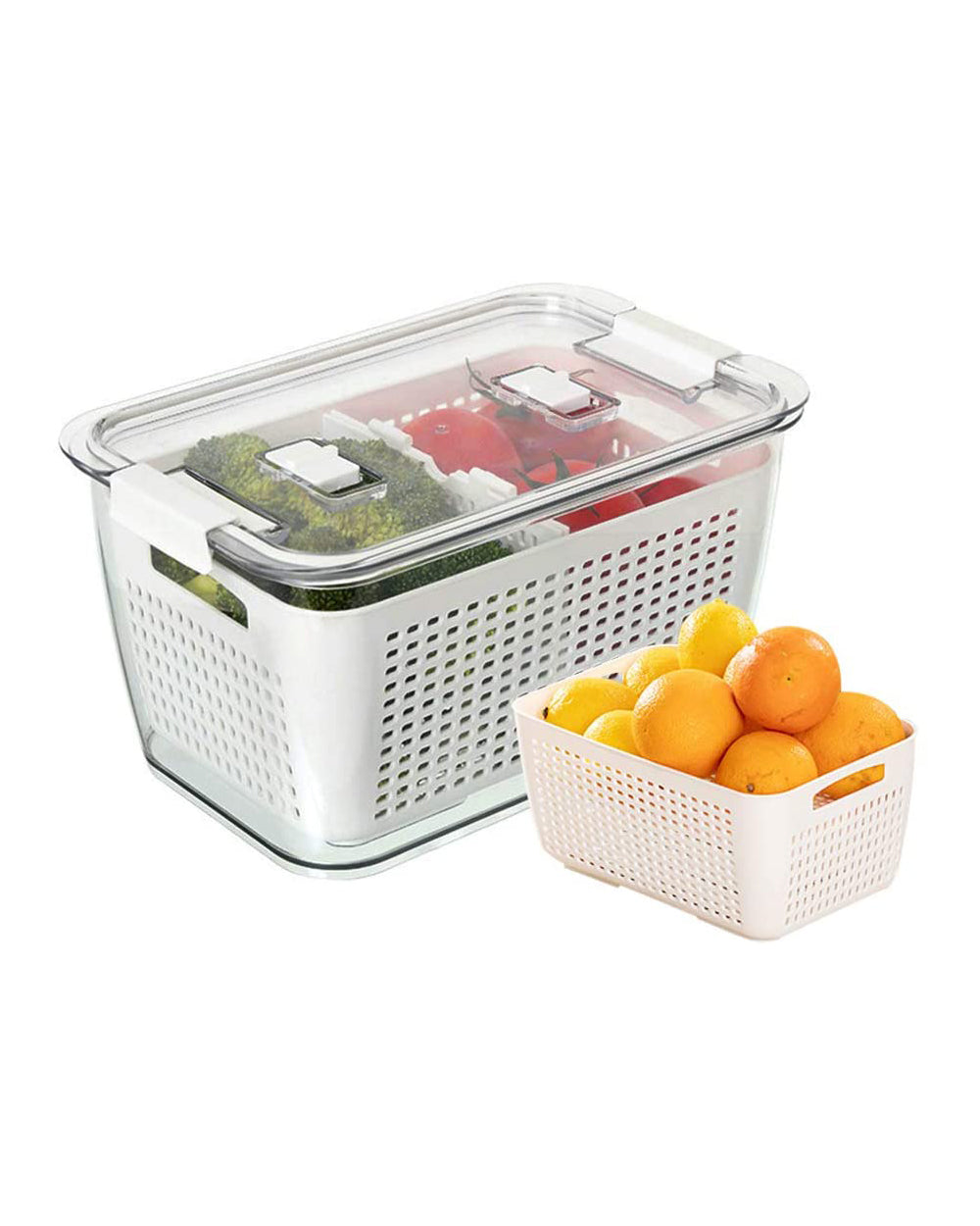 Homesmiths Medium Fridge Storage Container with Double Layer Fruit Basket