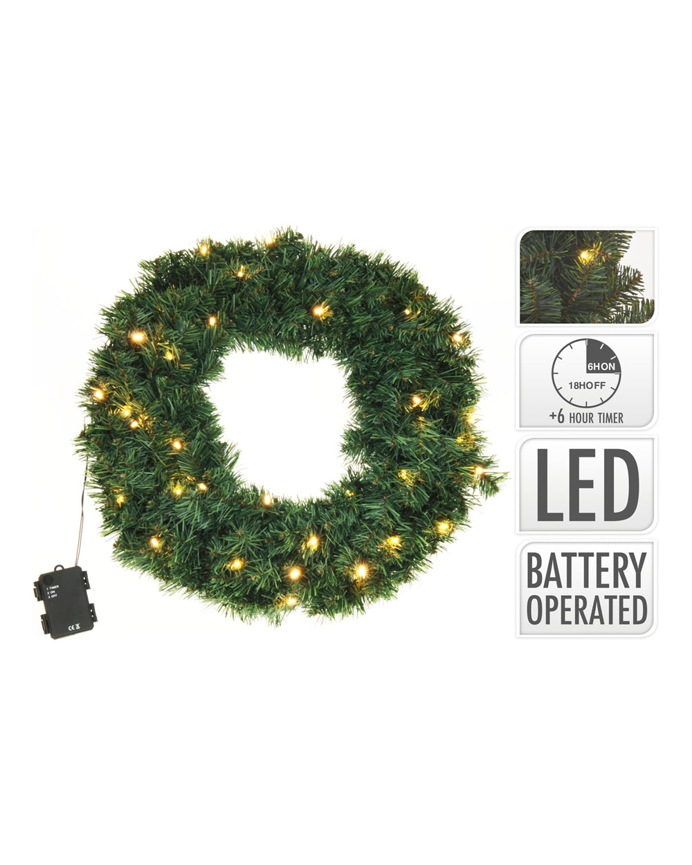 Homesmiths 50Cm Wreath 200 Tips With Led
