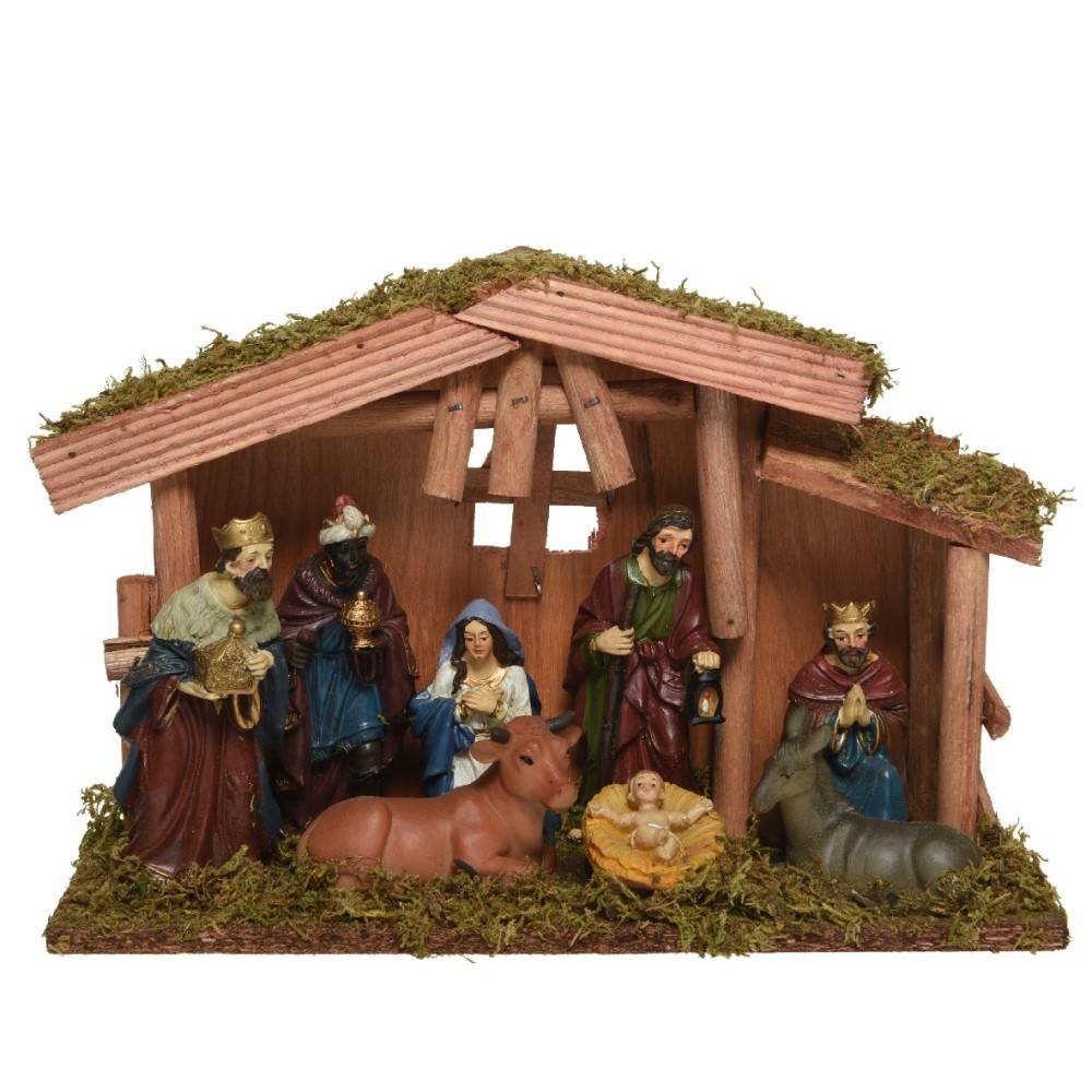 Kaemingk MDF Nativity House Maria, Joseph L10 x W30 x H21 cm