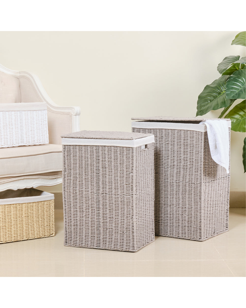 Homesmiths Large Laundry Hamper Grey with Liner - L40 x W30 x H55 cm