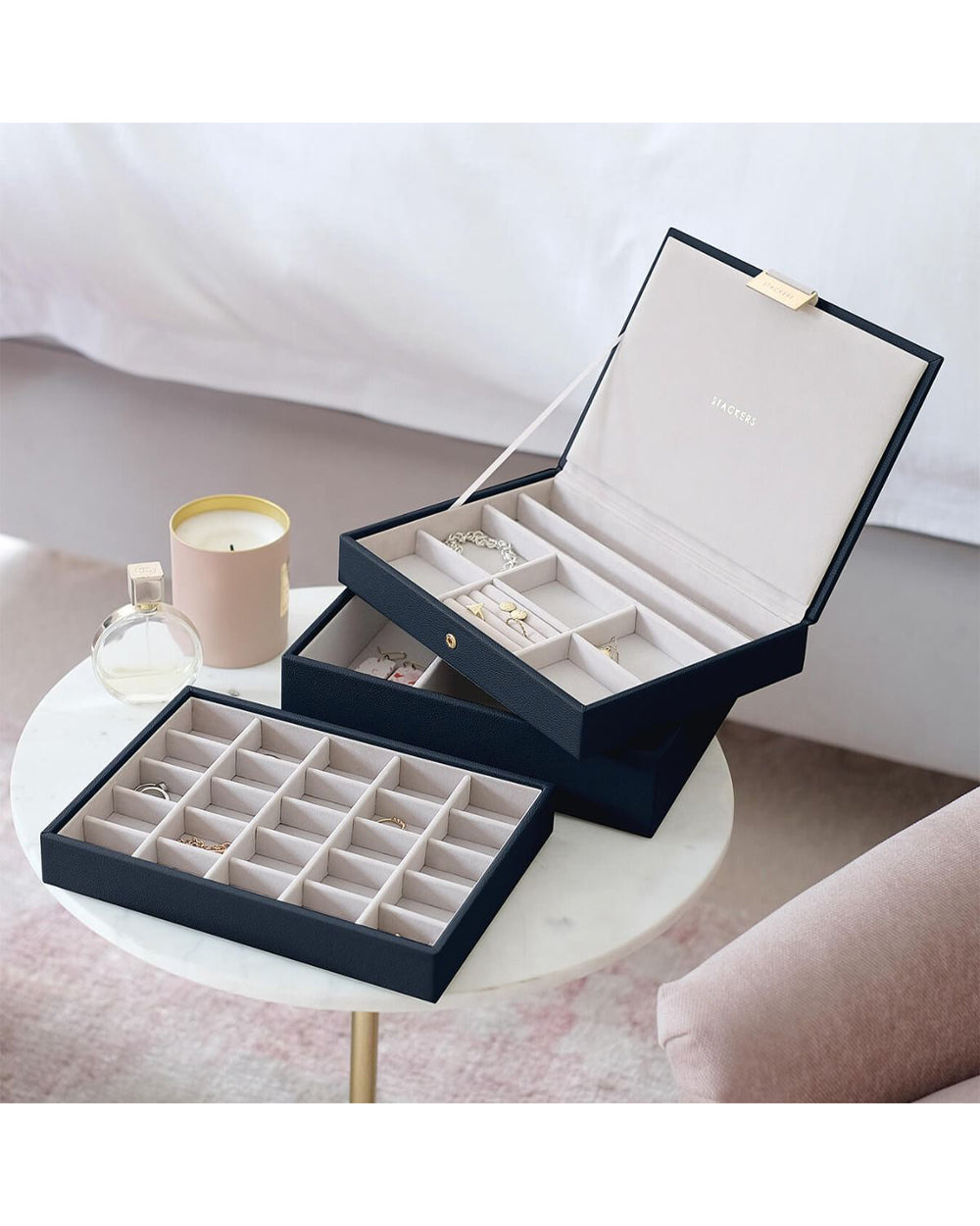 Stackers 3 Pieces Pebble Navy Classic Jwellery Box