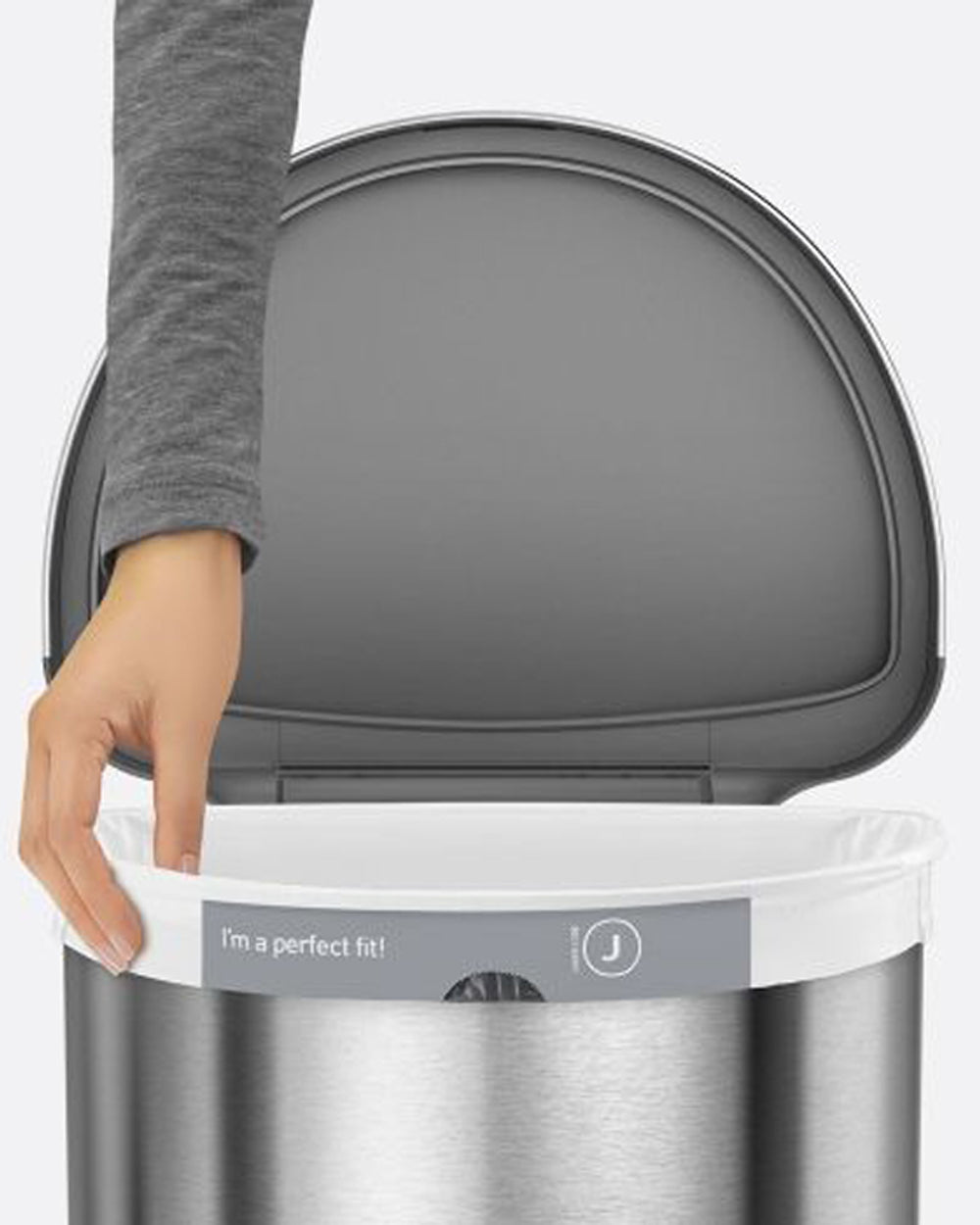 Simplehuman Stainless Steel Semi Round Sensor Bin with Liner Pocket 45 Liter