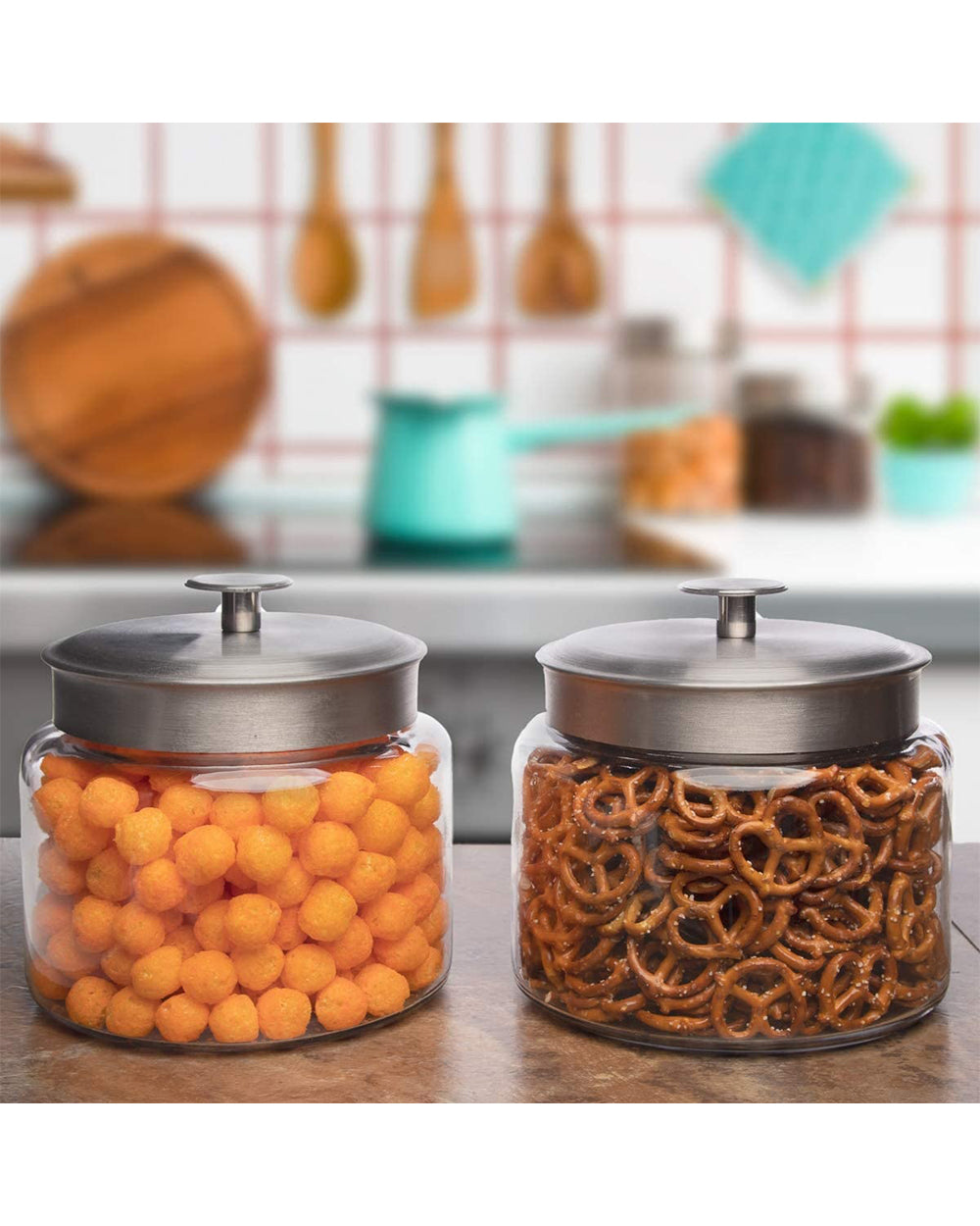 Anchor Hocking 64oz Mini Montana Jar with Brushed Aluminium Metal Cover