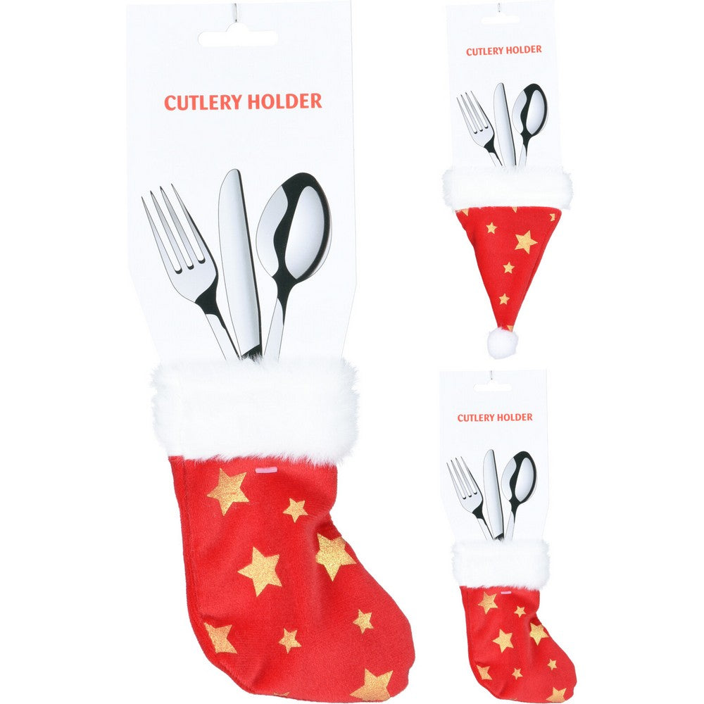 Koopman Christmas 14 cm Cutlery Holder – Xmas Hat Design, Holiday Tableware, Festive Seasonal Dining Accessory, Xmas Kitchen Decor, Assorted Colors, 1 Piece
