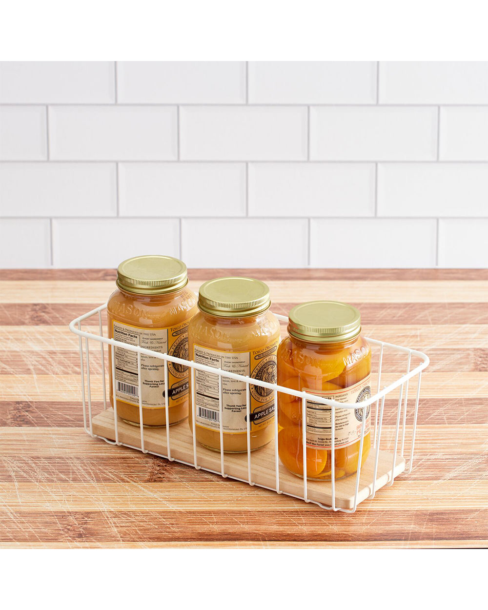 iDesign Wire & Paulownia Wood Pantry Bin 14 x 6 x 5 inch