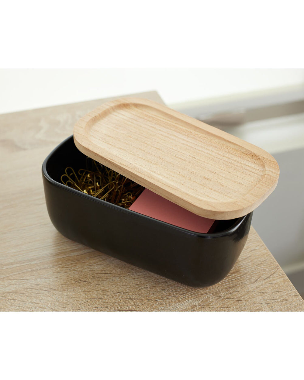 iDesign Eco Office Ceramic Bin with Lid Black