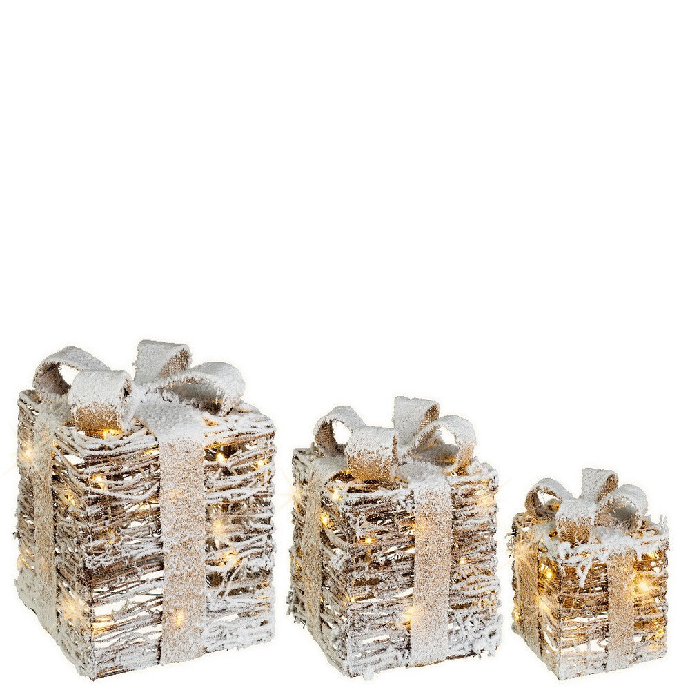 Kaemingk LED Gift Box Tinsel Snowy 30 Bulbs Warm White