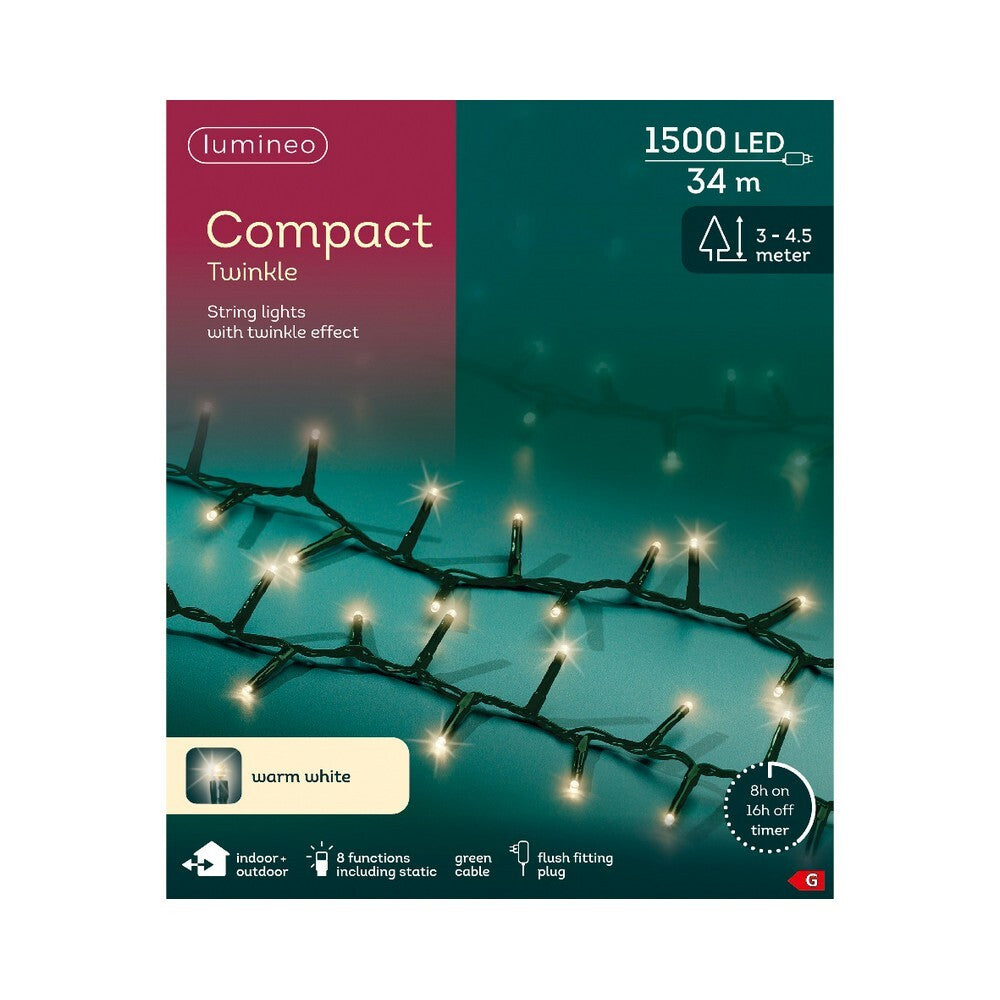 Kaemingk LED Compact Lights – Warm White, 1500 Bulbs, Christmas Holiday Decoration, Festive Xmas Tree or Home Accent, Indoor & Outdoor Seasonal Lighting