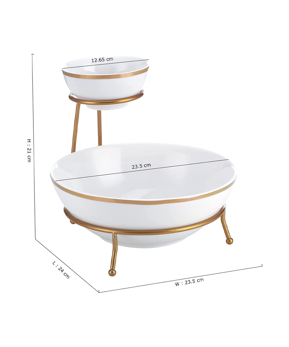 Shallow 4.75 inch & 9.25 inch Chip & Dip Bowl Set With Gold Stand & Decal