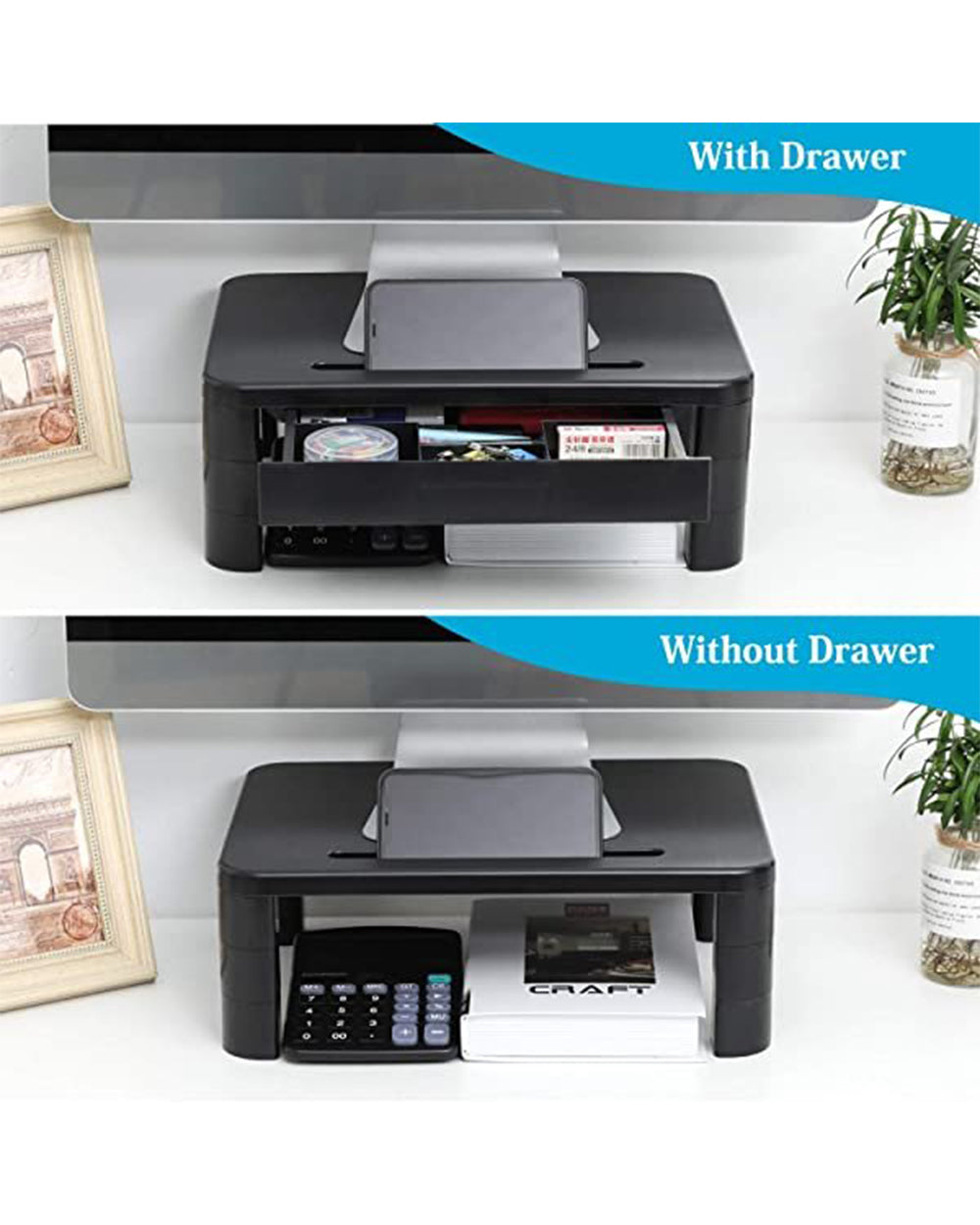 Loryergo Adjustable Laptop & Monitor Stand with Drawer & Cellphone Holder Black