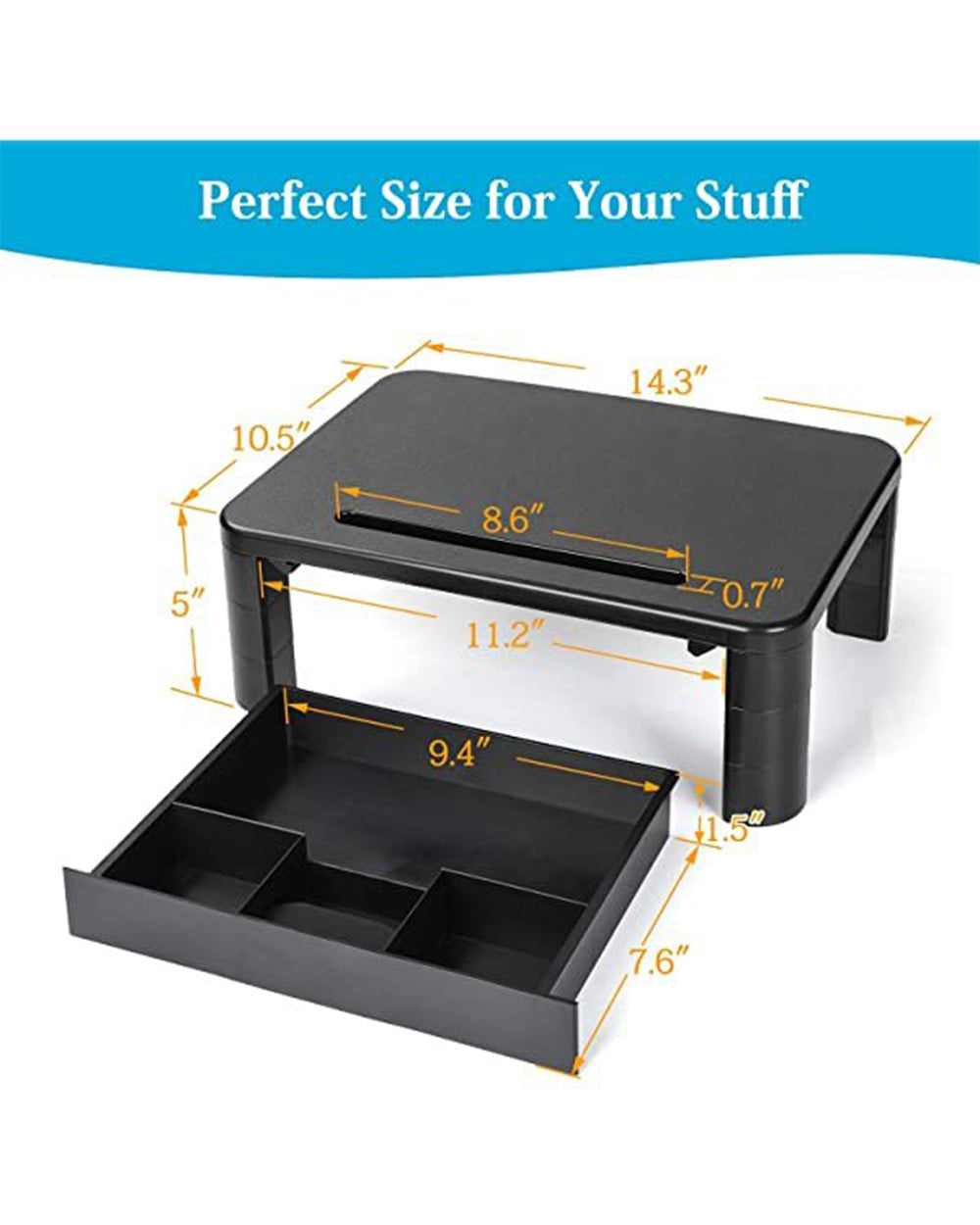 Loryergo Adjustable Laptop & Monitor Stand with Drawer & Cellphone Holder Black