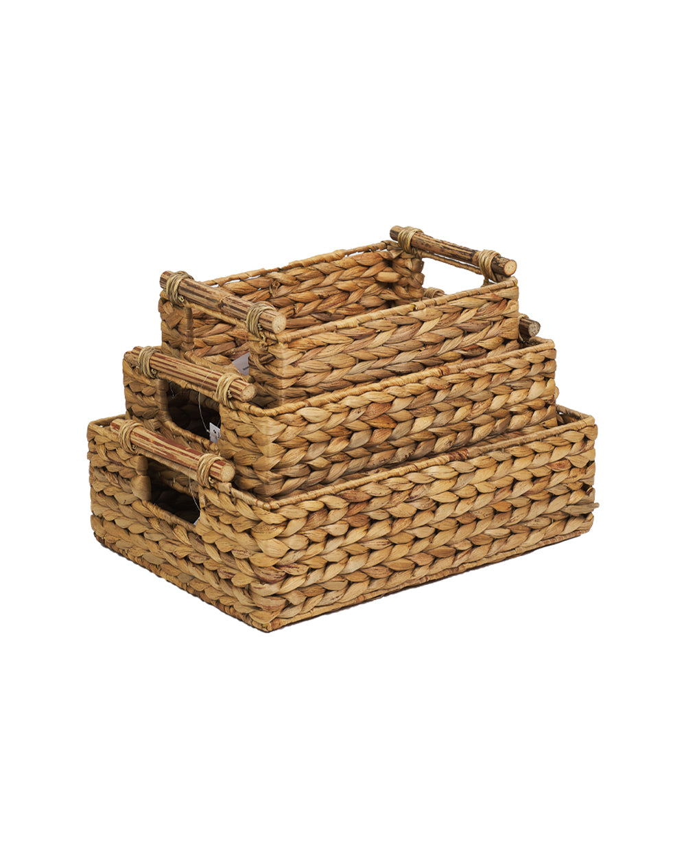 Homesmiths Medium Water Hyacinth Basket With Rattan Handles L32 x W22 x H12 cm