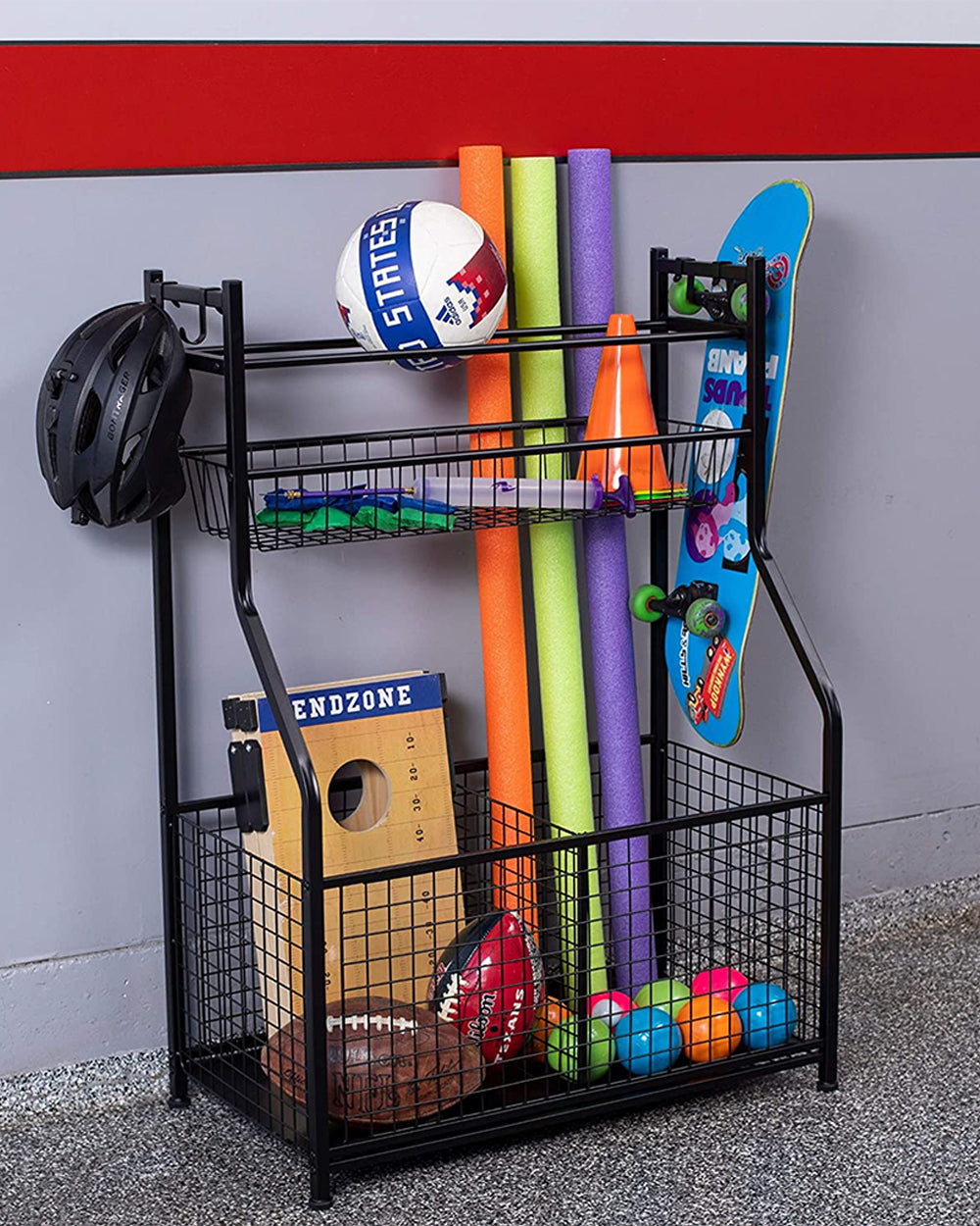 Homesmiths Garage Storage with Baskets & Hooks for Sports Gear, Toys for Indoor & Outdoor Use Black 30.73 x 16.75 x 43 inch
