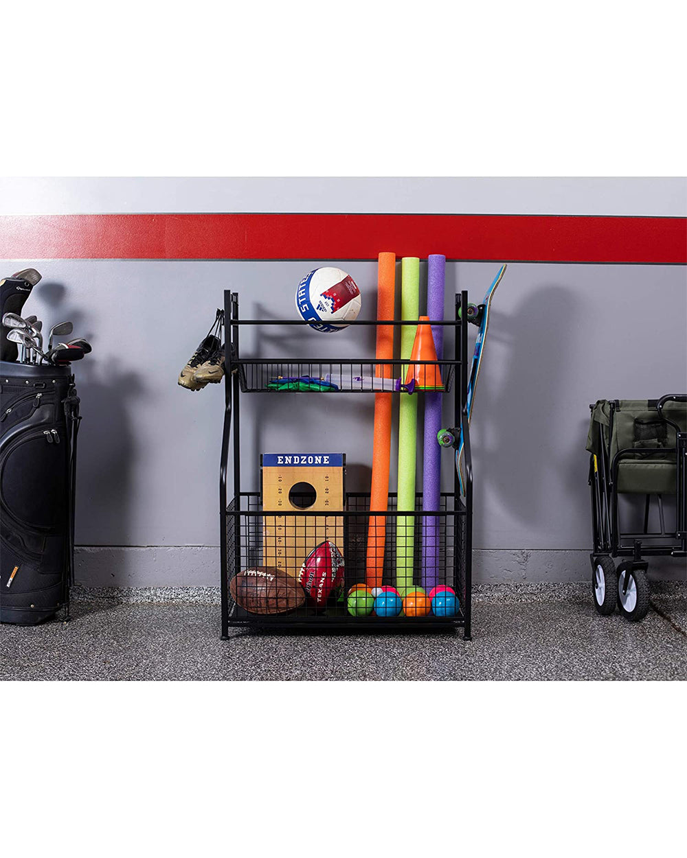 Homesmiths Garage Storage with Baskets & Hooks for Sports Gear, Toys for Indoor & Outdoor Use Black 30.73 x 16.75 x 43 inch