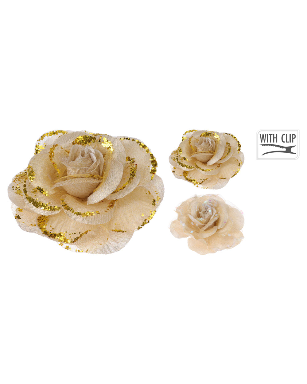 Homesmiths Christmas Rose On Clip 9Cm Set Of 2 Gold Assorted 1 Set