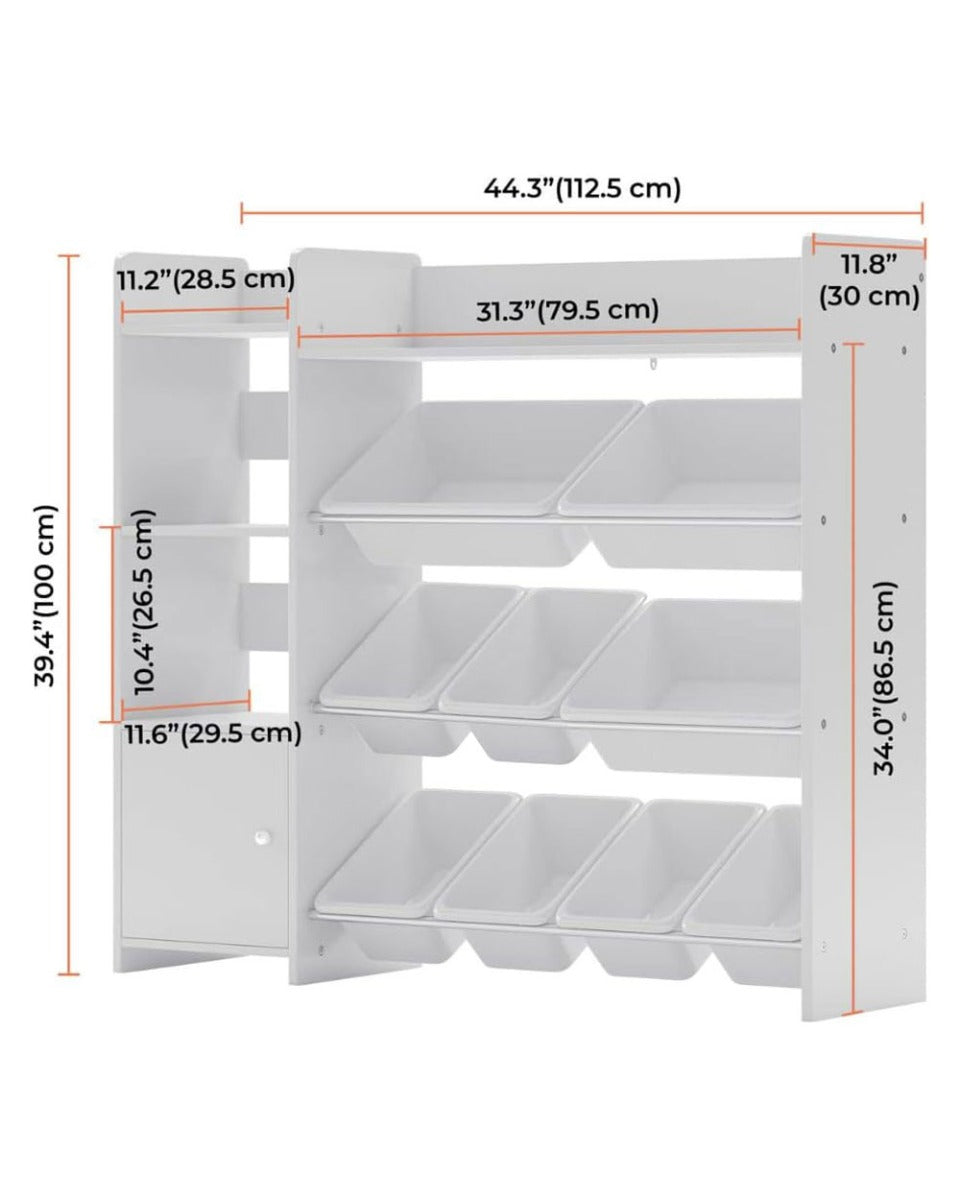 Homesmiths Kids Toy Storage Organizer White with Kids Toy Shelf and 8 White Toy Bins, D112.52 X W30 X H100cm