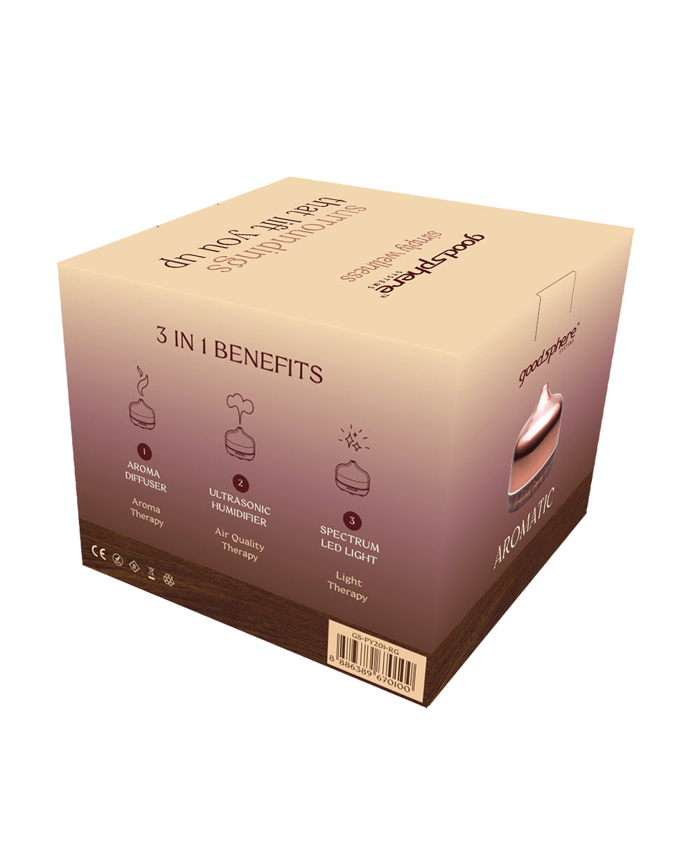 Goodsphere Aromatic Rose Gold 3 in 1 Aroma Diffuser Ultrasonic Humidifier Spectrum LED Light