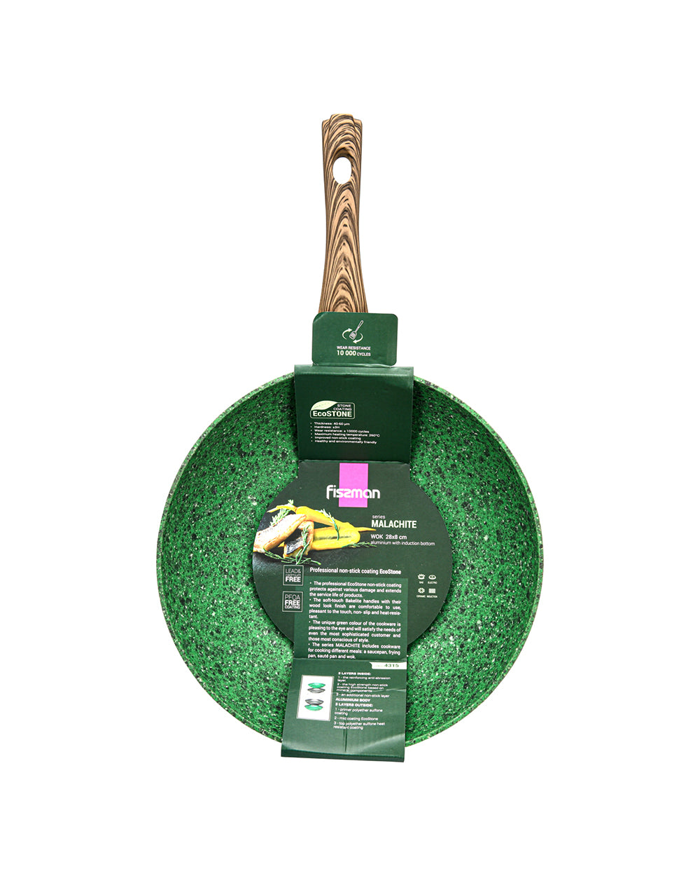 Fissman Wok Pan Malachite Series With Aluminum & Induction Bottom Green 28 x 8 cm