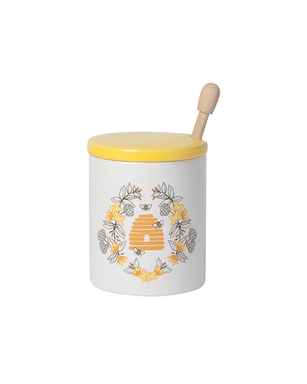 Now Designs 10oz Busy Bees Decal Honey Pot With Dipper White & Yellow