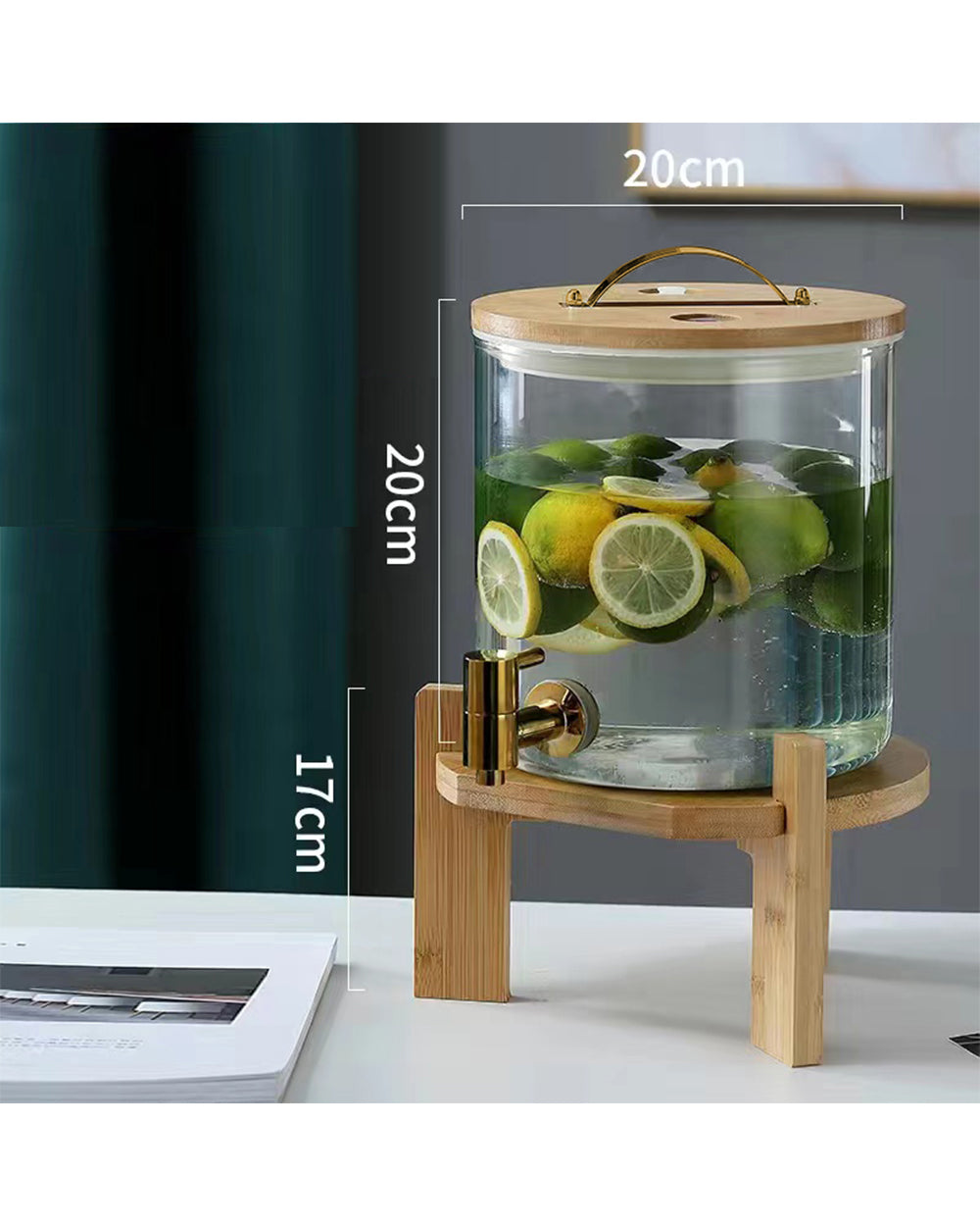Honeybee 5 Liter Glass Beverage Dispenser with Bamboo Lid