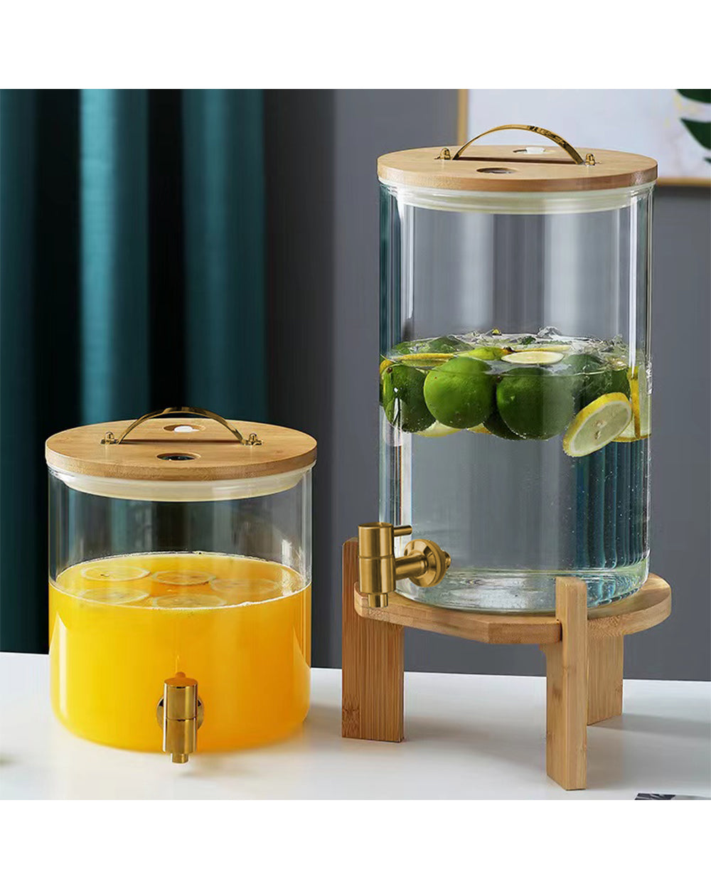 Honeybee 5 Liter Glass Beverage Dispenser with Bamboo Lid