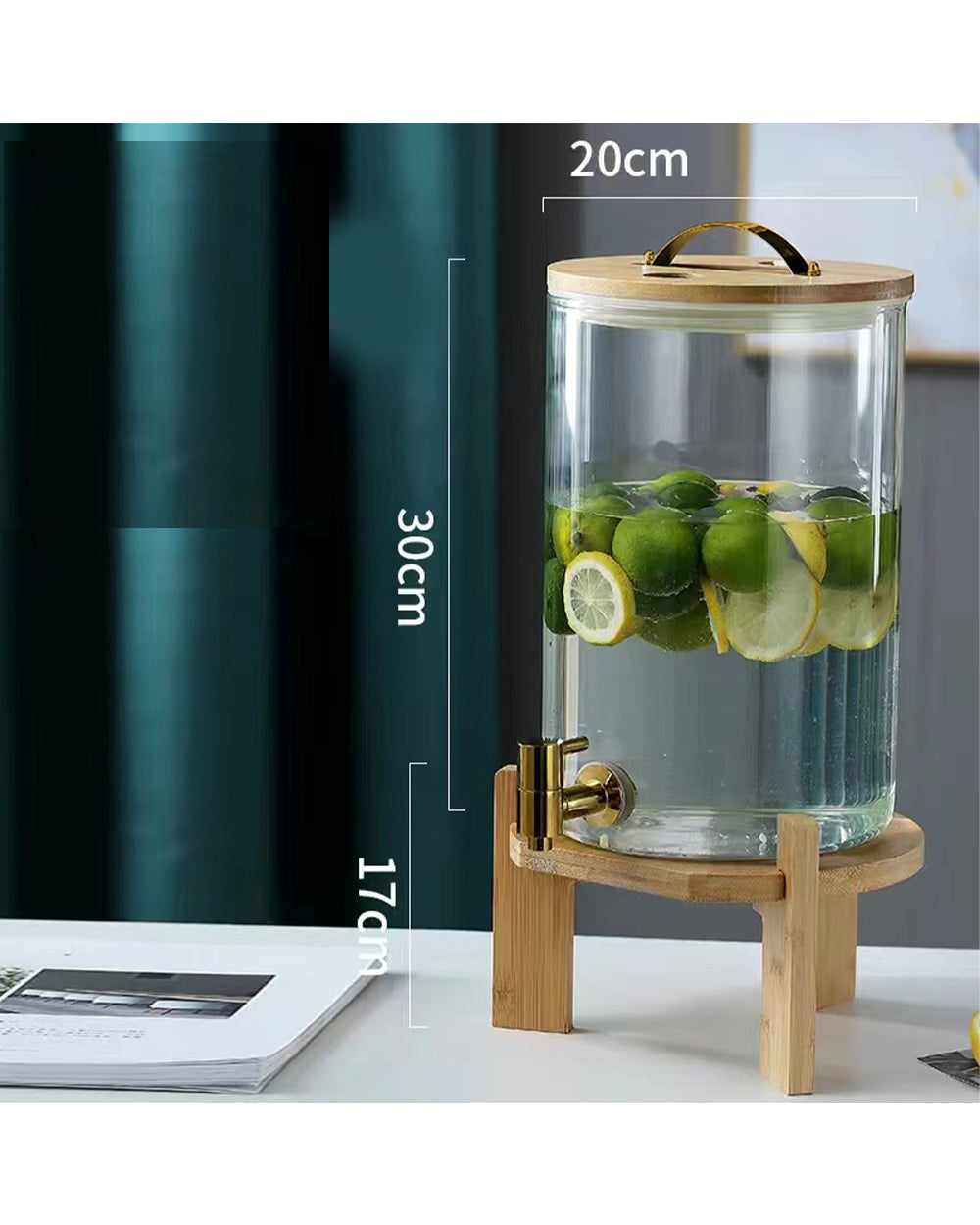Honeybee 8 Liter Glass Beverage Dispenser with Bamboo Lid
