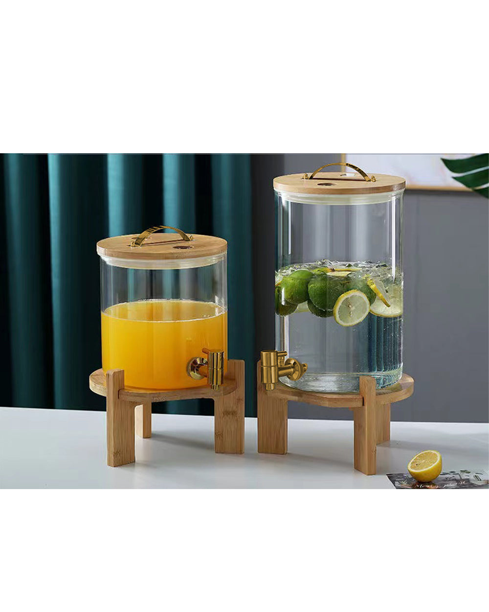 Honeybee 8 Liter Glass Beverage Dispenser with Bamboo Lid