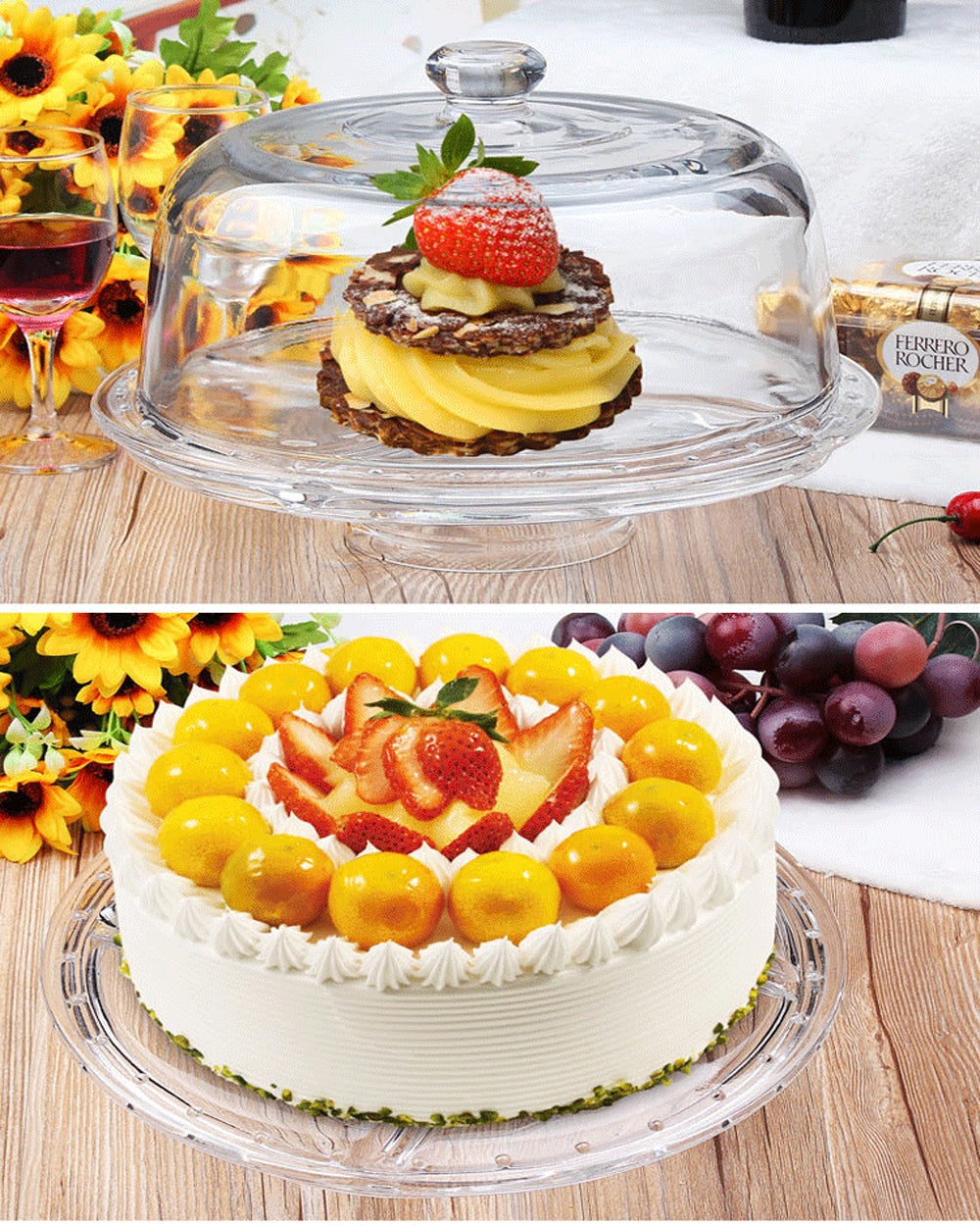 Homesmiths Glass Cake Stand with Dome Cover 6 in 1 Multi-Functional Serving Platter and Cake Plate