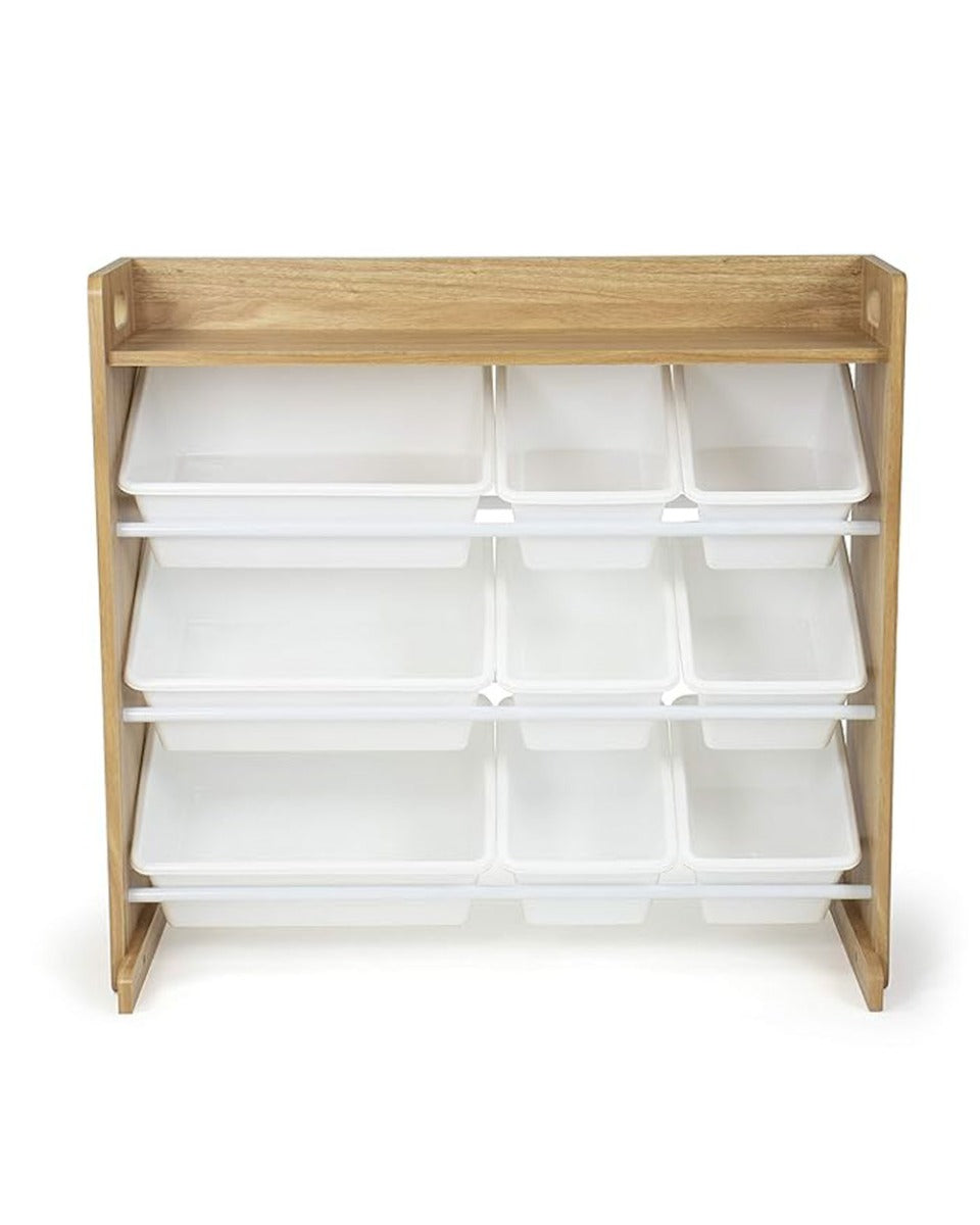Homesmiths Natural Wood/White Toy Organizer with Shelf and 9 Storage Bins, D39.37cm x W86.36cm x H78.74cm