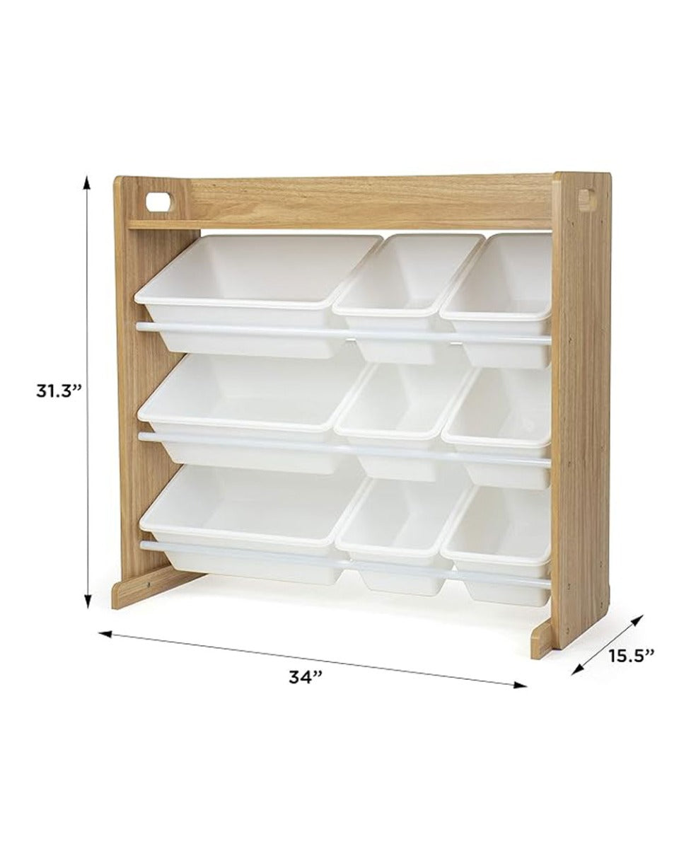 Homesmiths Natural Wood/White Toy Organizer with Shelf and 9 Storage Bins, D39.37cm x W86.36cm x H78.74cm