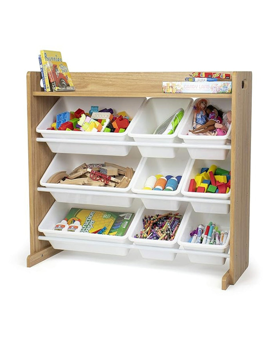 Homesmiths Natural Wood/White Toy Organizer with Shelf and 9 Storage Bins, D39.37cm x W86.36cm x H78.74cm
