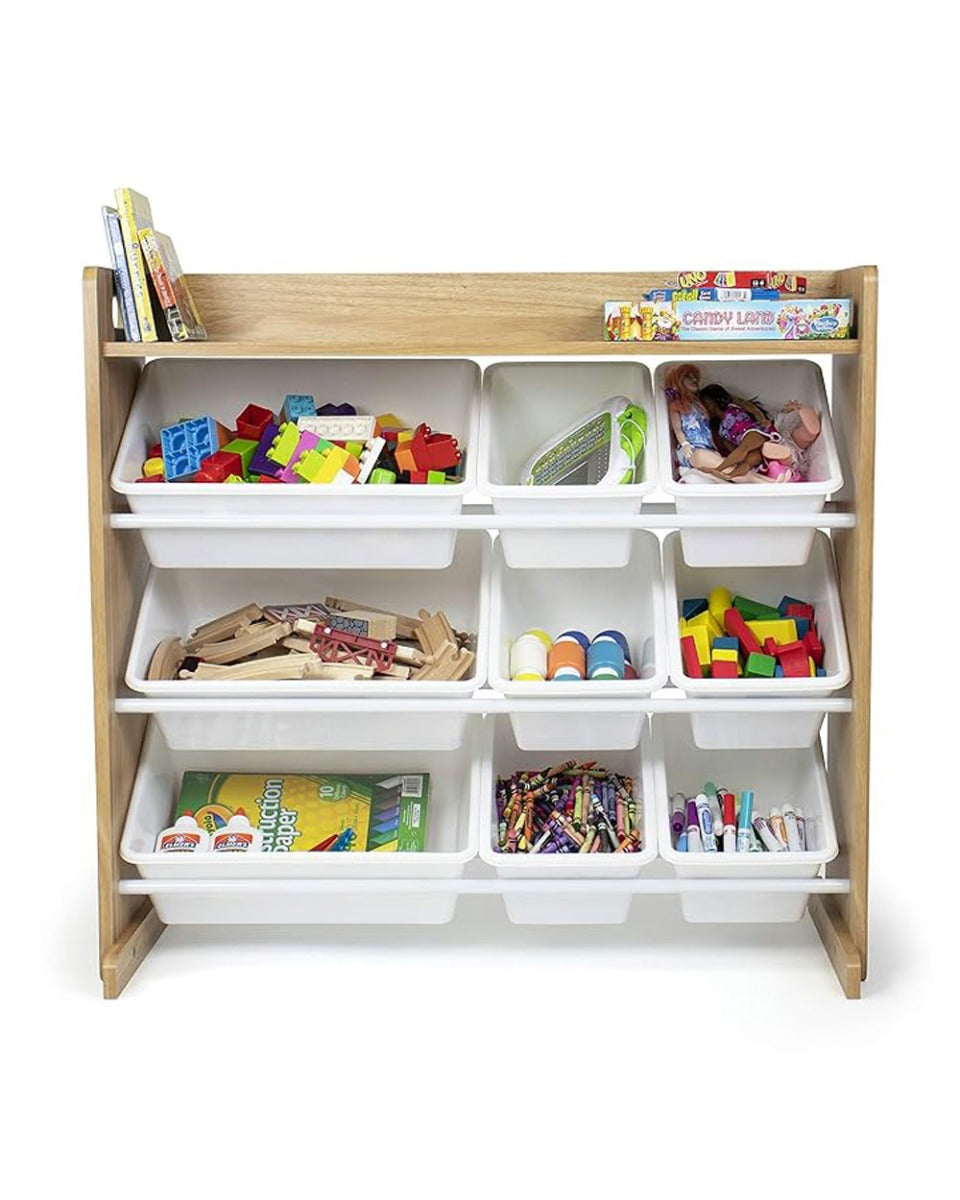 Homesmiths Natural Wood/White Toy Organizer with Shelf and 9 Storage Bins, D39.37cm x W86.36cm x H78.74cm