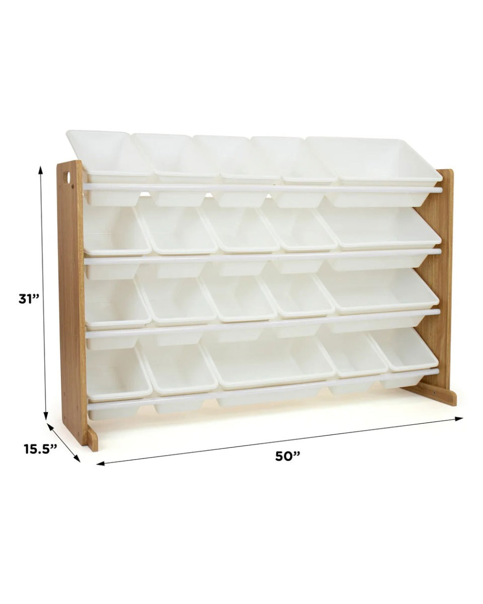 Homesmiths Extra-Large Toy Organizer, Natural Wood/White With 16 Storage Bins, D39.37cm X W106.68cm X H88.9cm